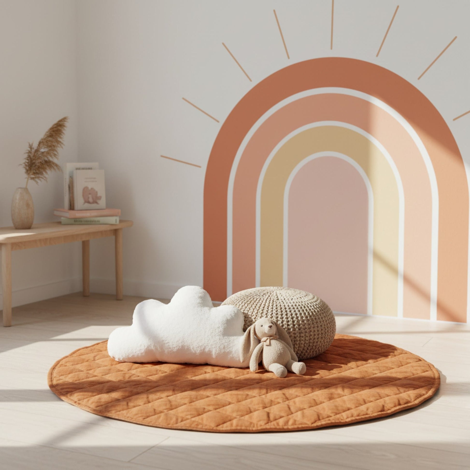 Linen Quilted Play Mat, Round Baby Play Mat