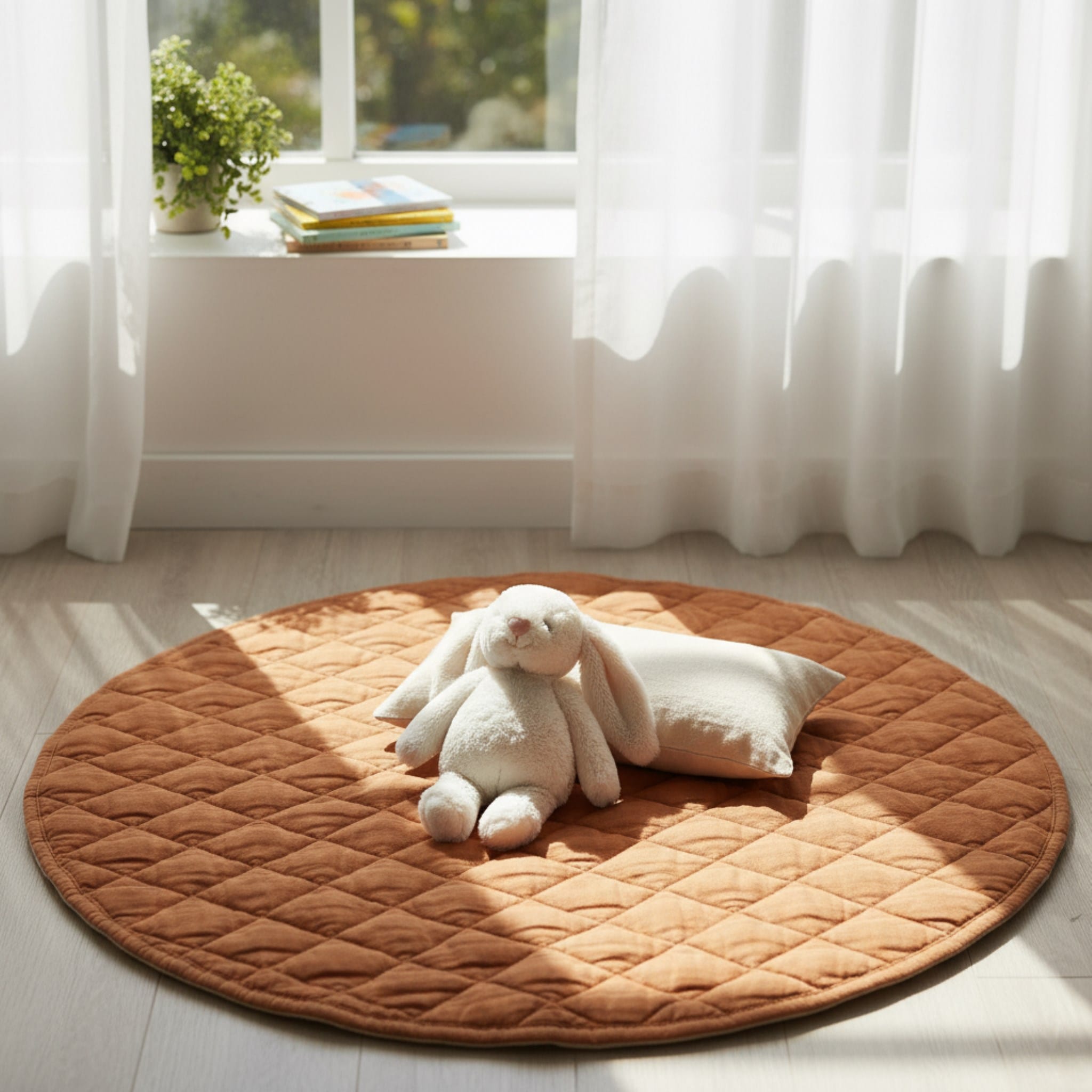 Linen Quilted Play Mat, Round Baby Play Mat