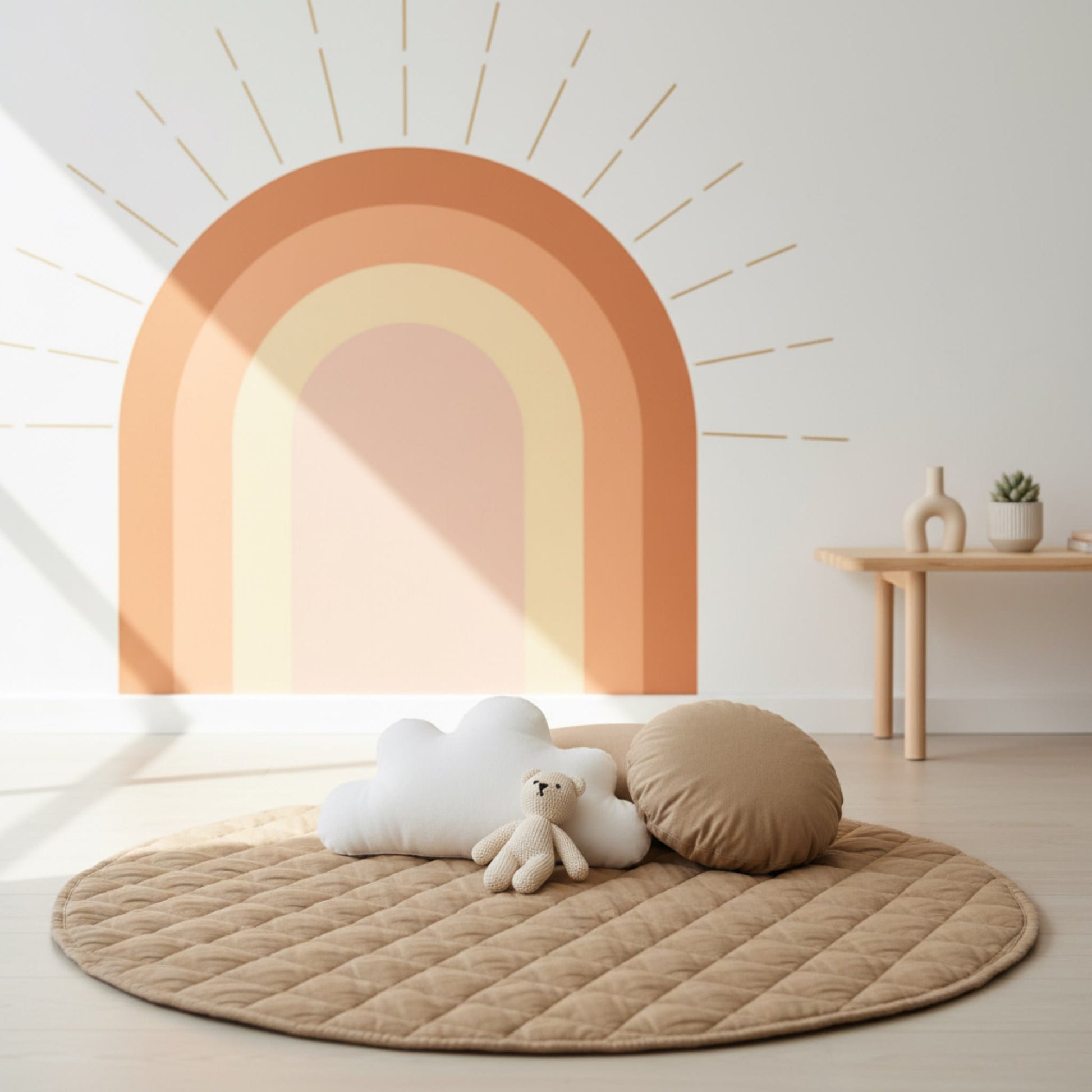 Linen Quilted Play Mat, Round Baby Play Mat