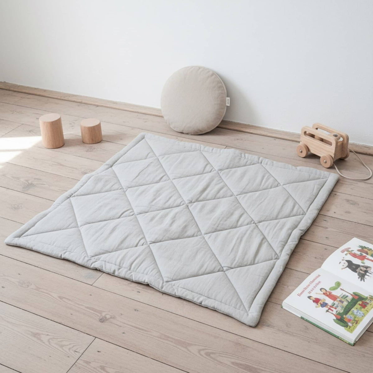 Linen Quilted Play Mat, Square Baby Play Mat