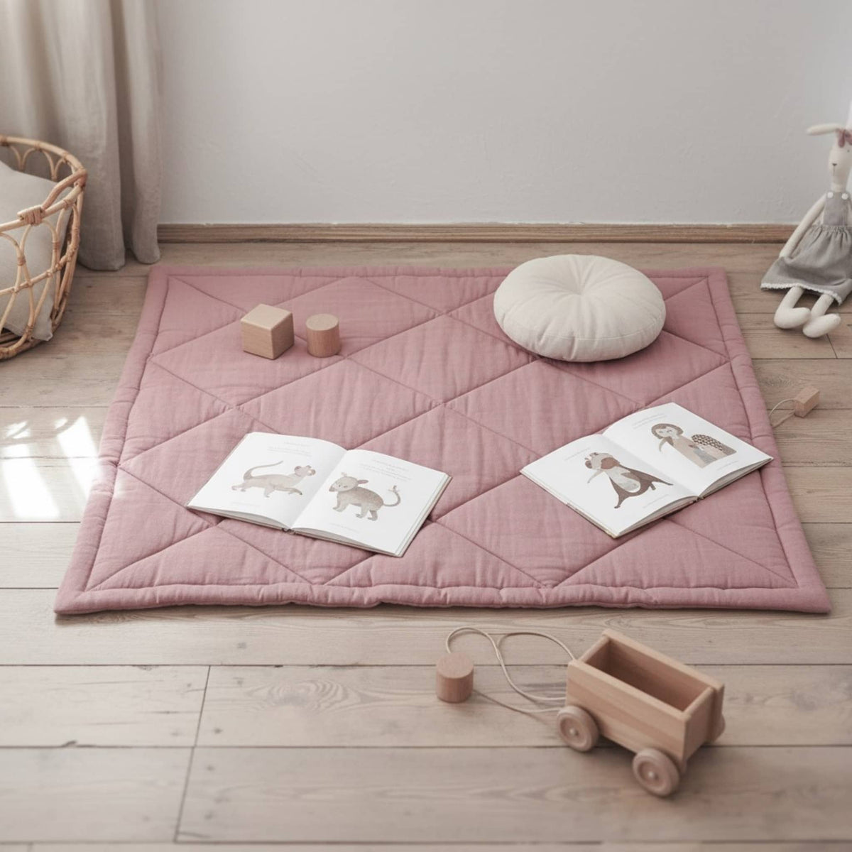 Linen Quilted Play Mat, Square Baby Play Mat