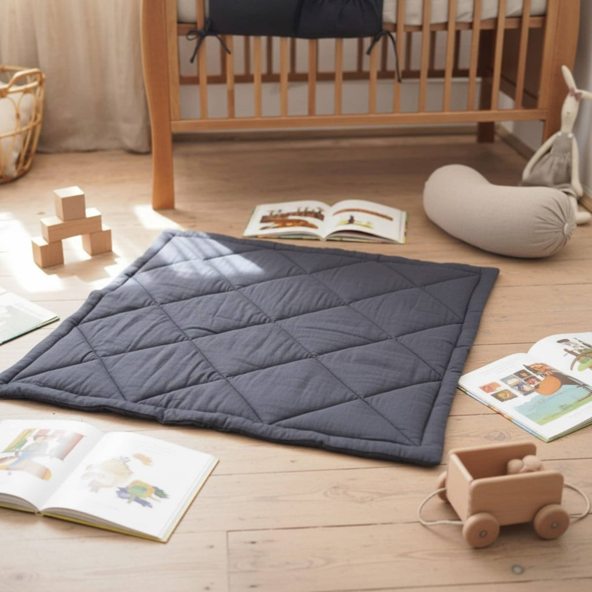 Linen Quilted Play Mat, Square Baby Play Mat