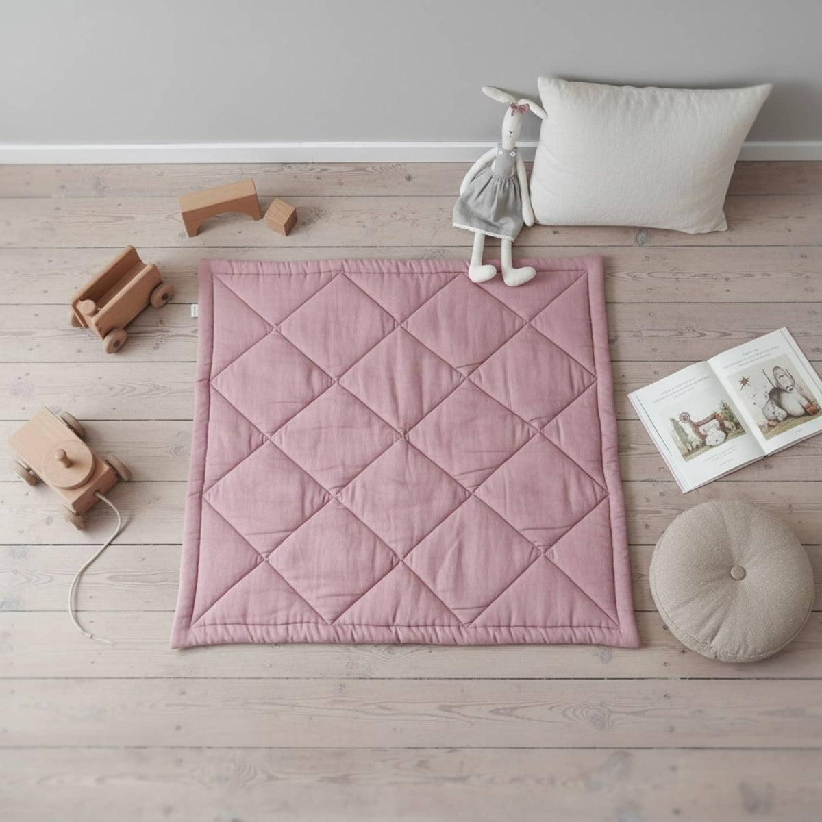 Linen Quilted Play Mat, Square Baby Play Mat