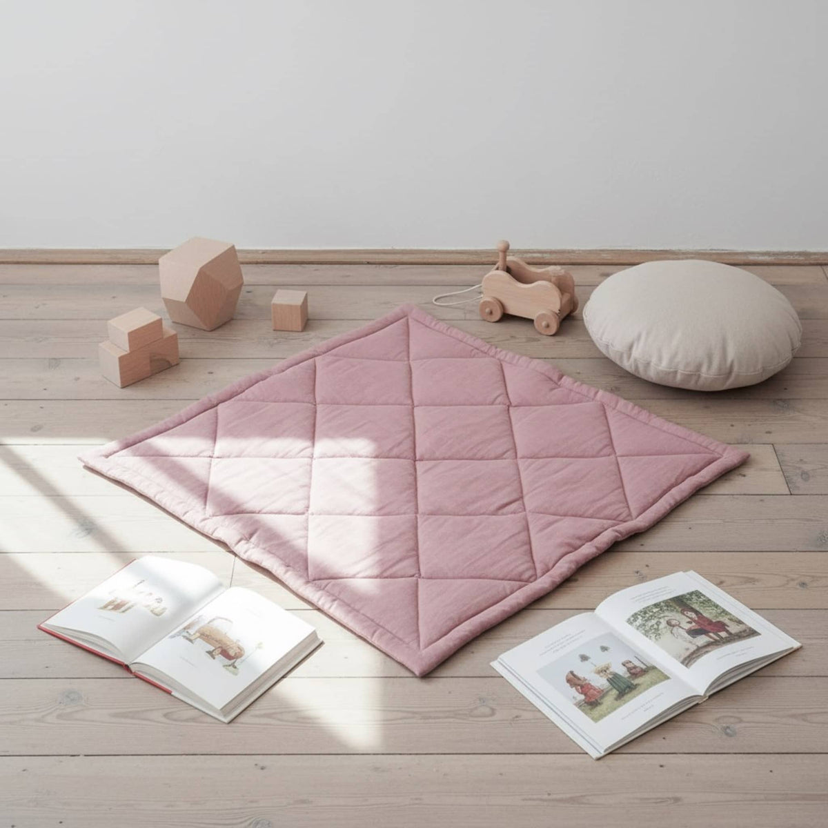 Linen Quilted Play Mat, Square Baby Play Mat