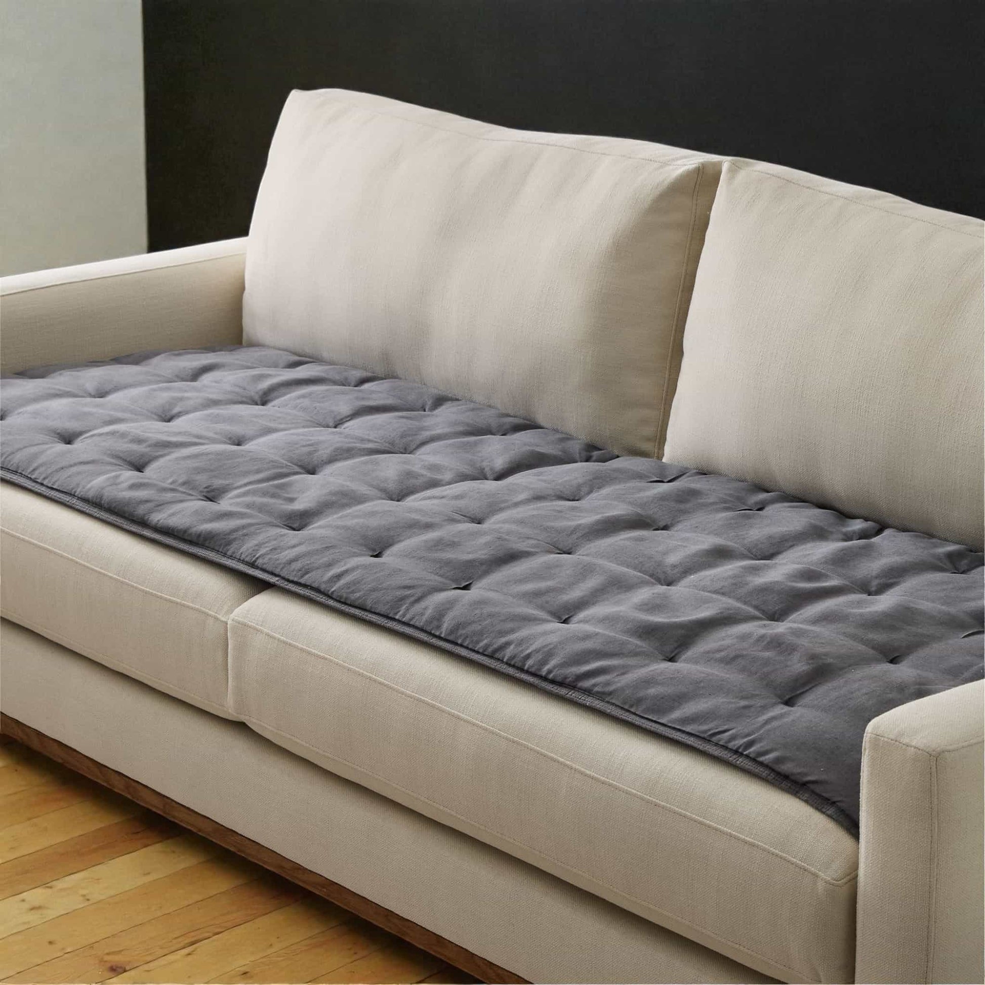 Linen Quilted Sofa Overlay, Sofa Seat Cushion