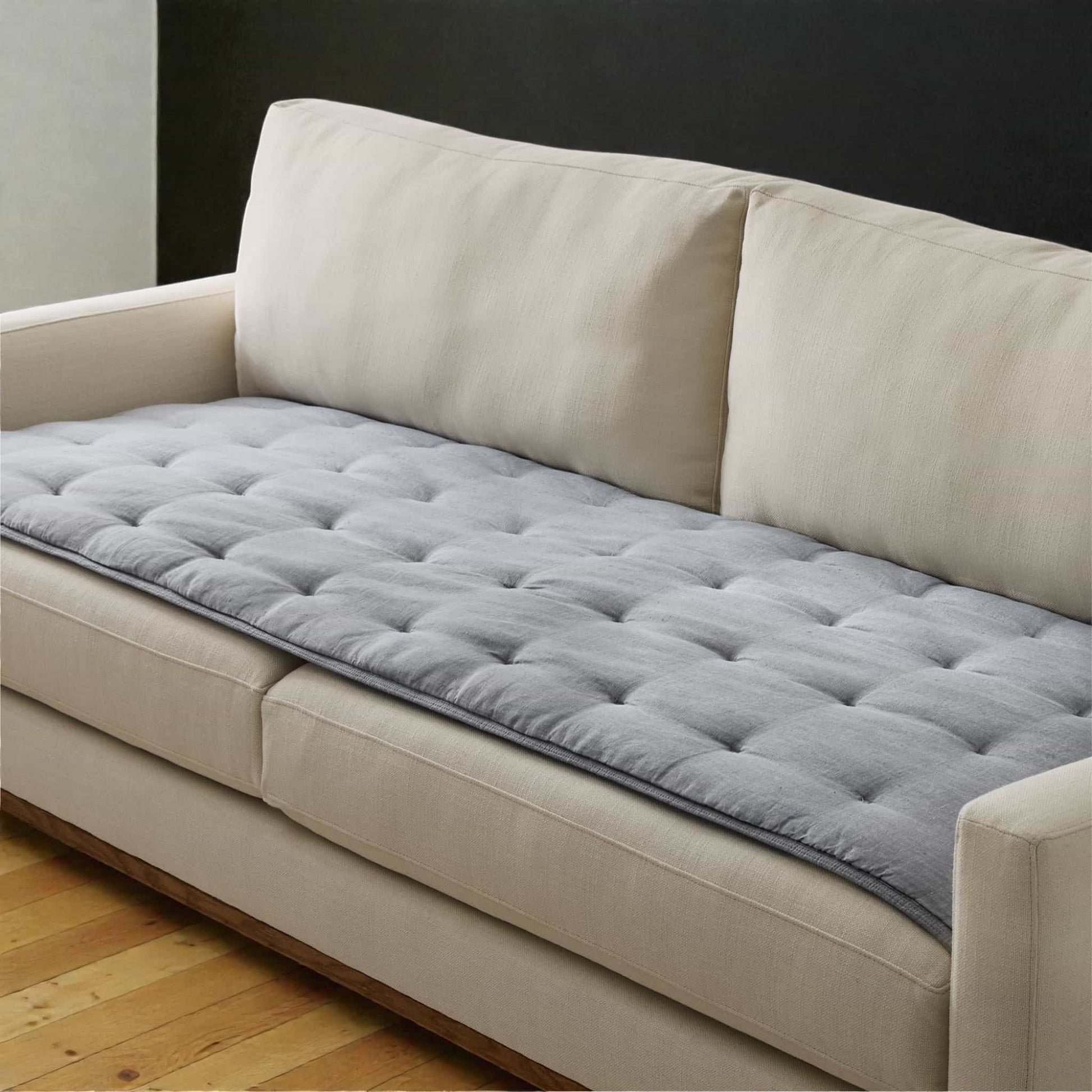 Linen Quilted Sofa Overlay, Sofa Seat Cushion