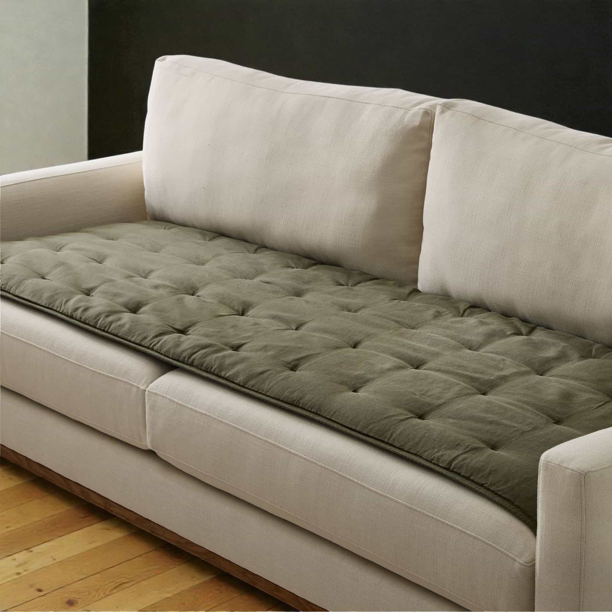 Linen Quilted Sofa Overlay, Sofa Seat Cushion