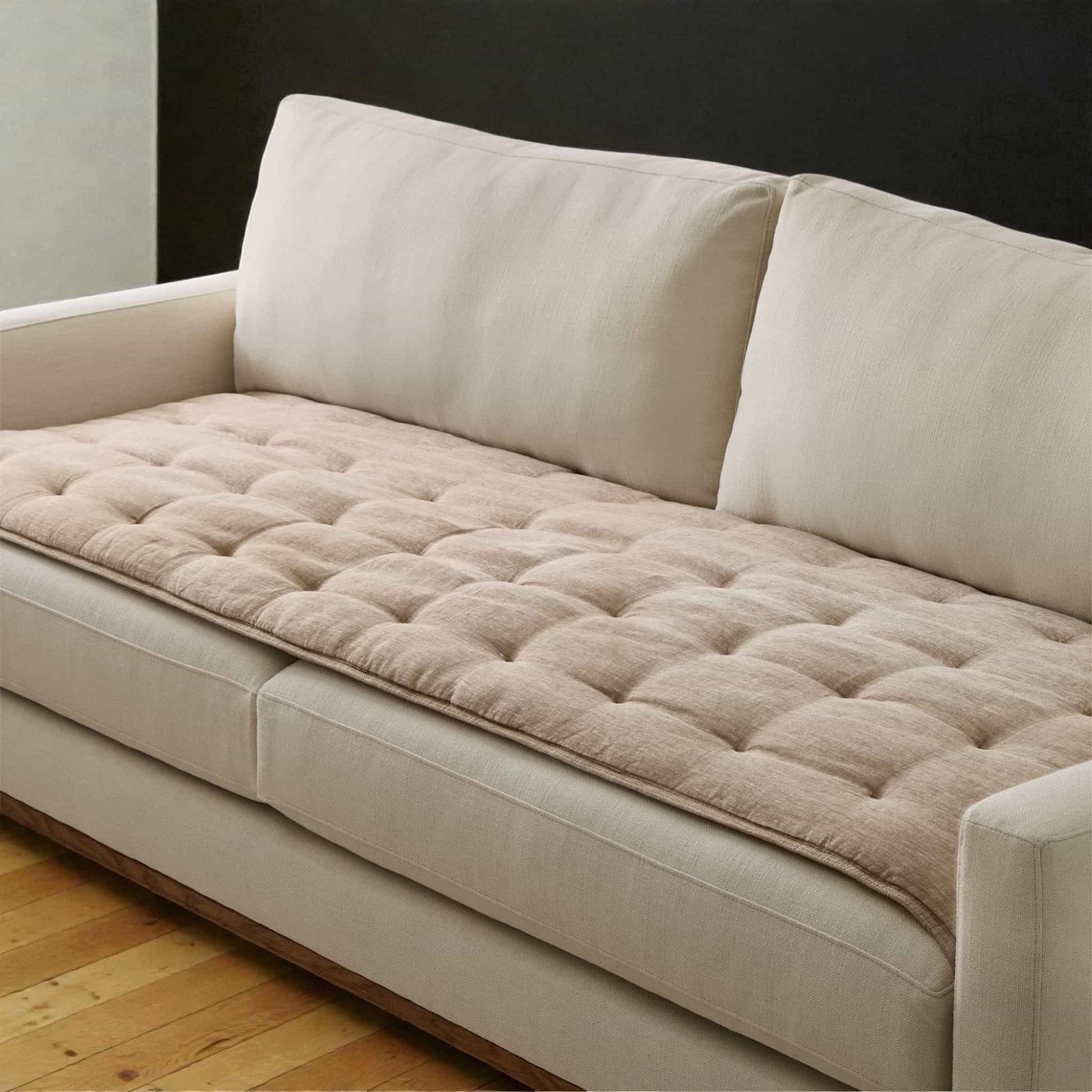 Linen Quilted Sofa Overlay, Sofa Seat Cushion