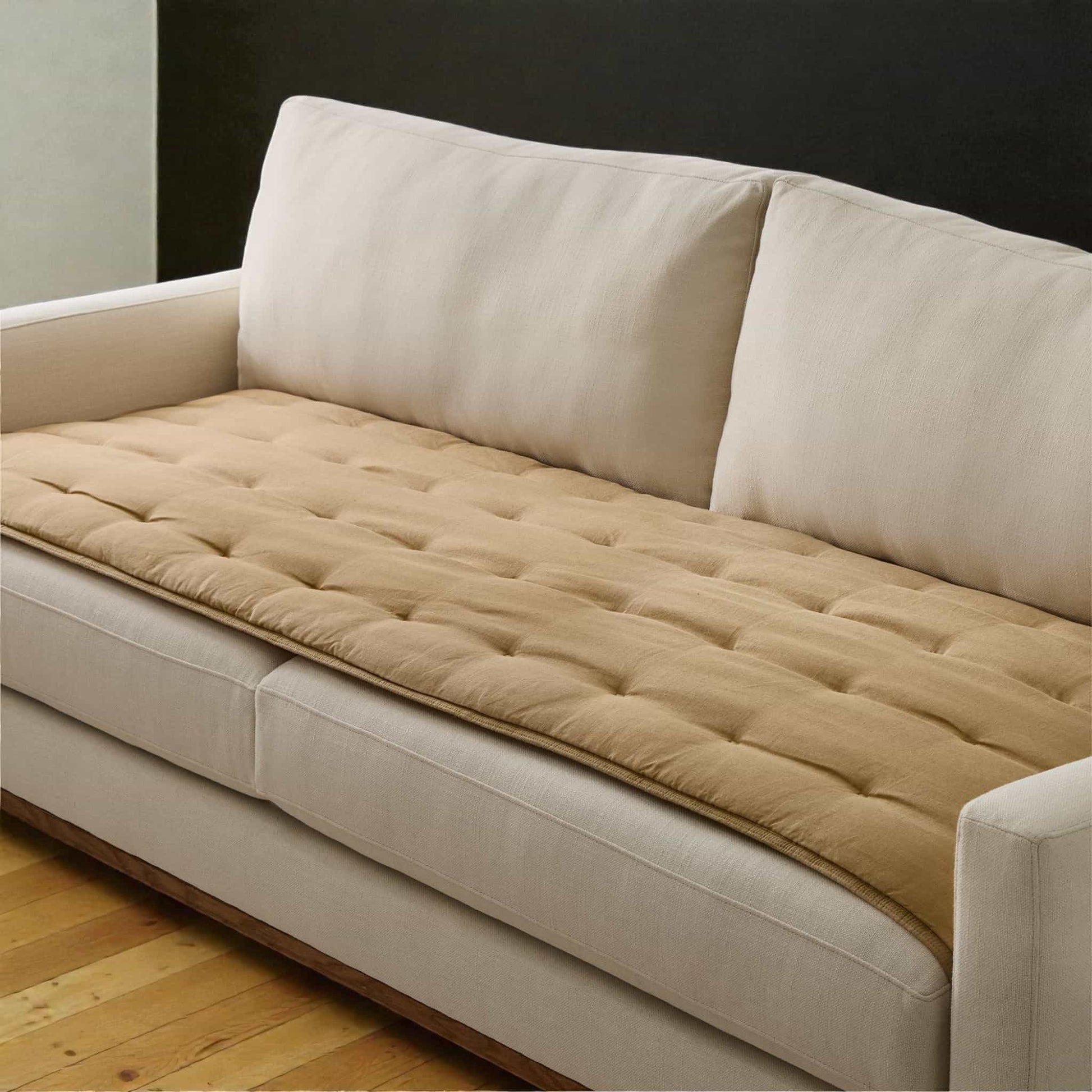 Linen Quilted Sofa Overlay, Sofa Seat Cushion