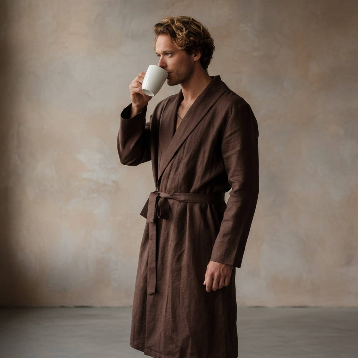 Linen Robe Mens, Long Bathrobe Linen