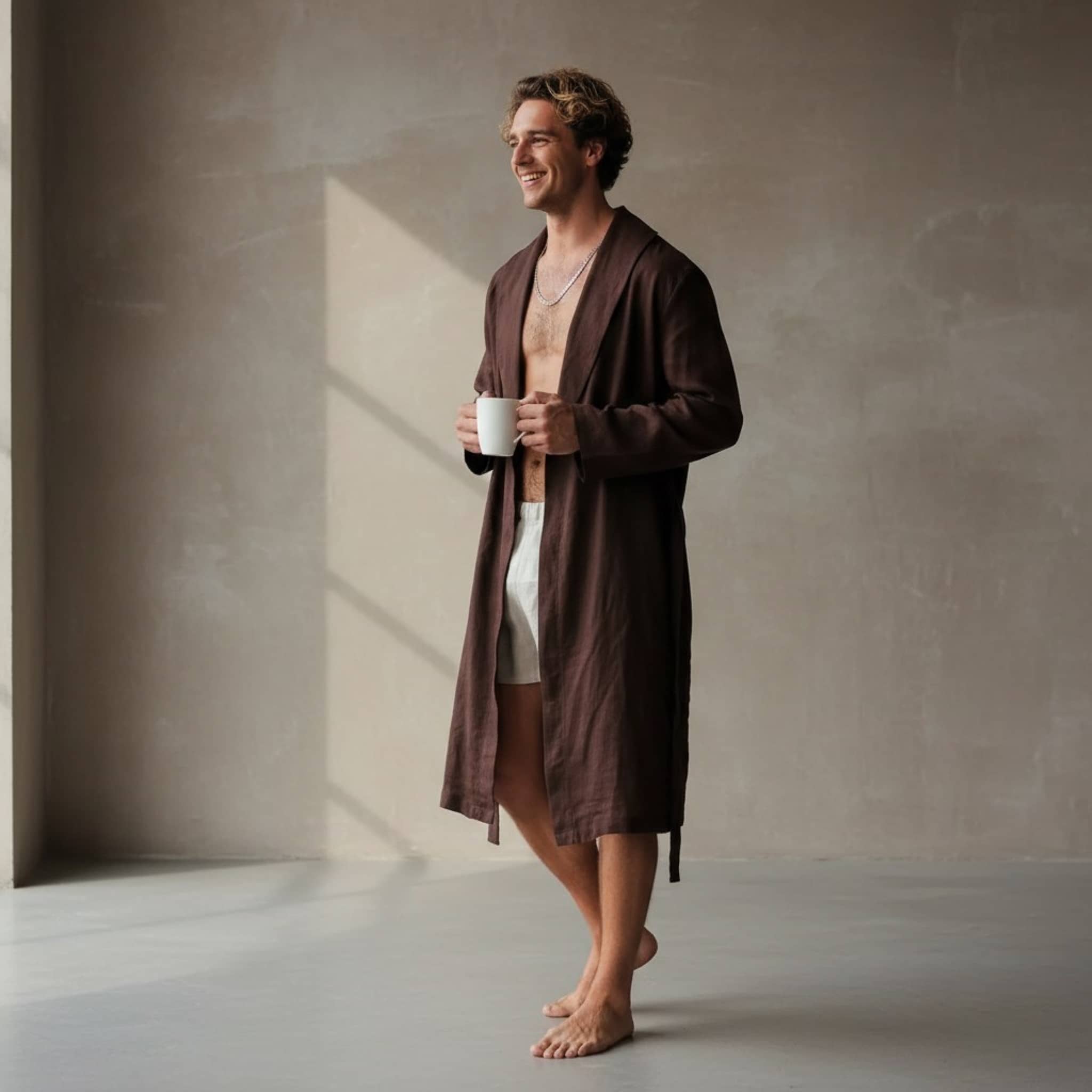 Linen Robe Mens, Long Bathrobe Linen