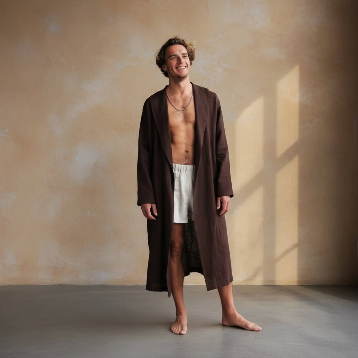 Linen Robe Mens, Long Bathrobe Linen