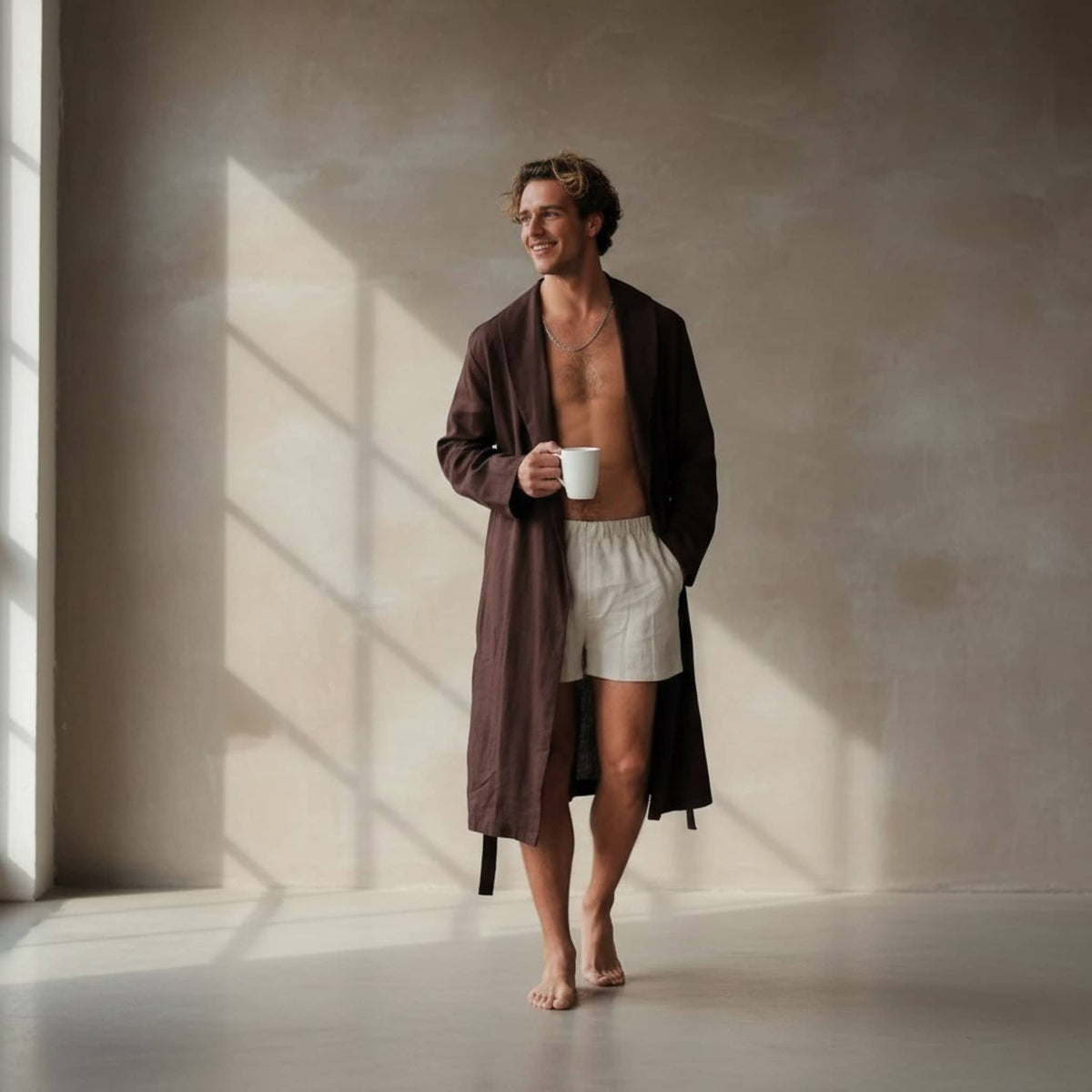 Linen Robe Mens, Long Bathrobe Linen