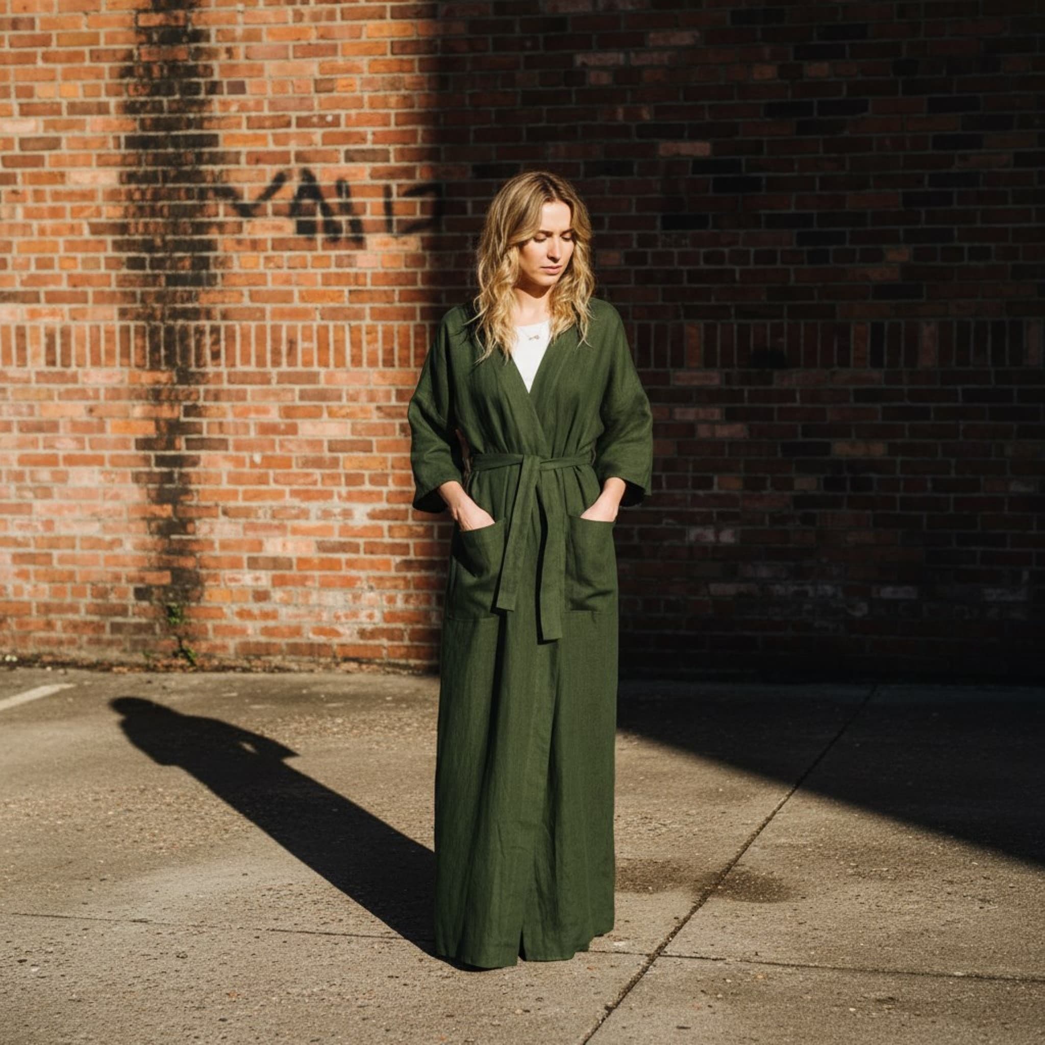Linen Robe Womens, Long Linen Robe With Pockets