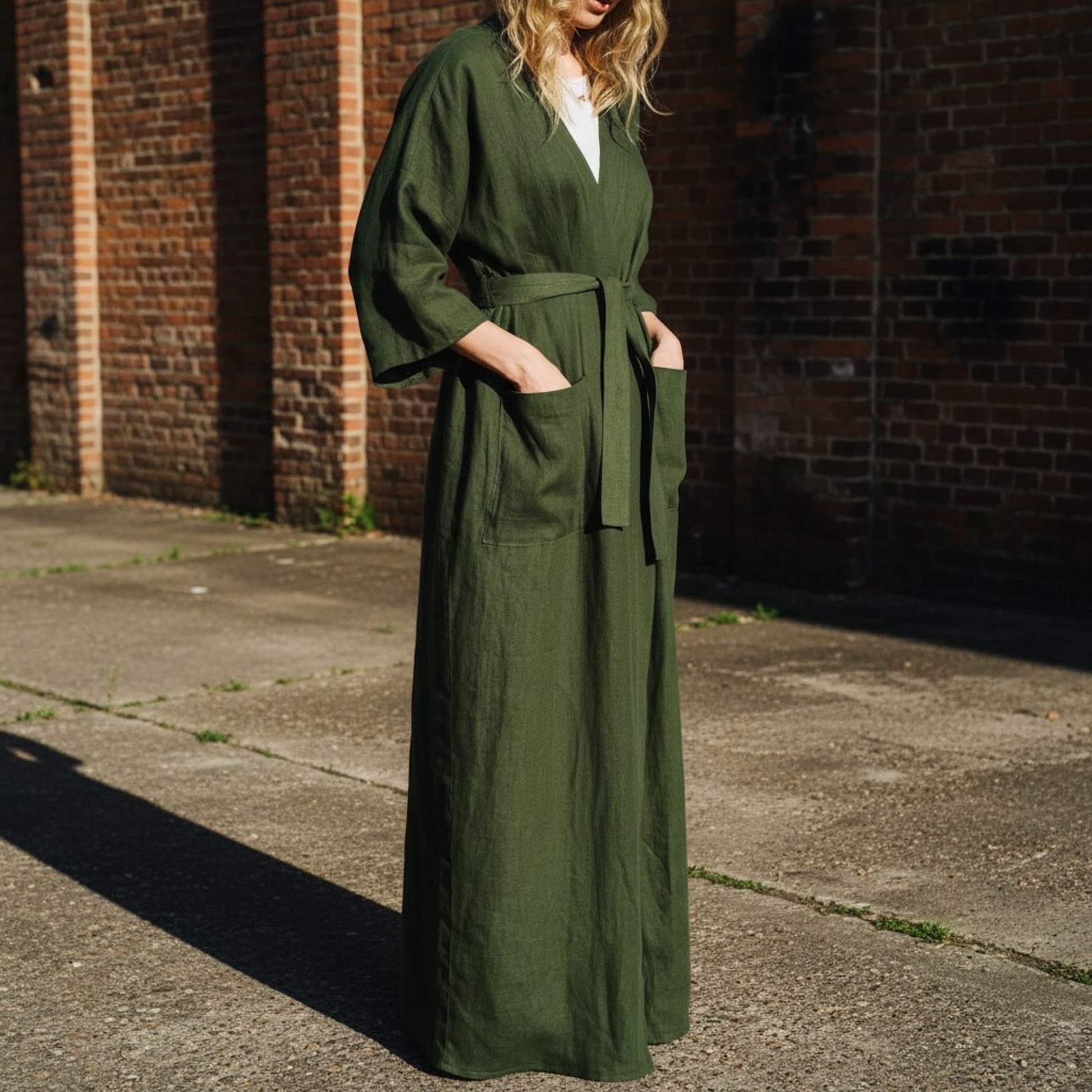 Linen Robe Womens, Long Linen Robe With Pockets