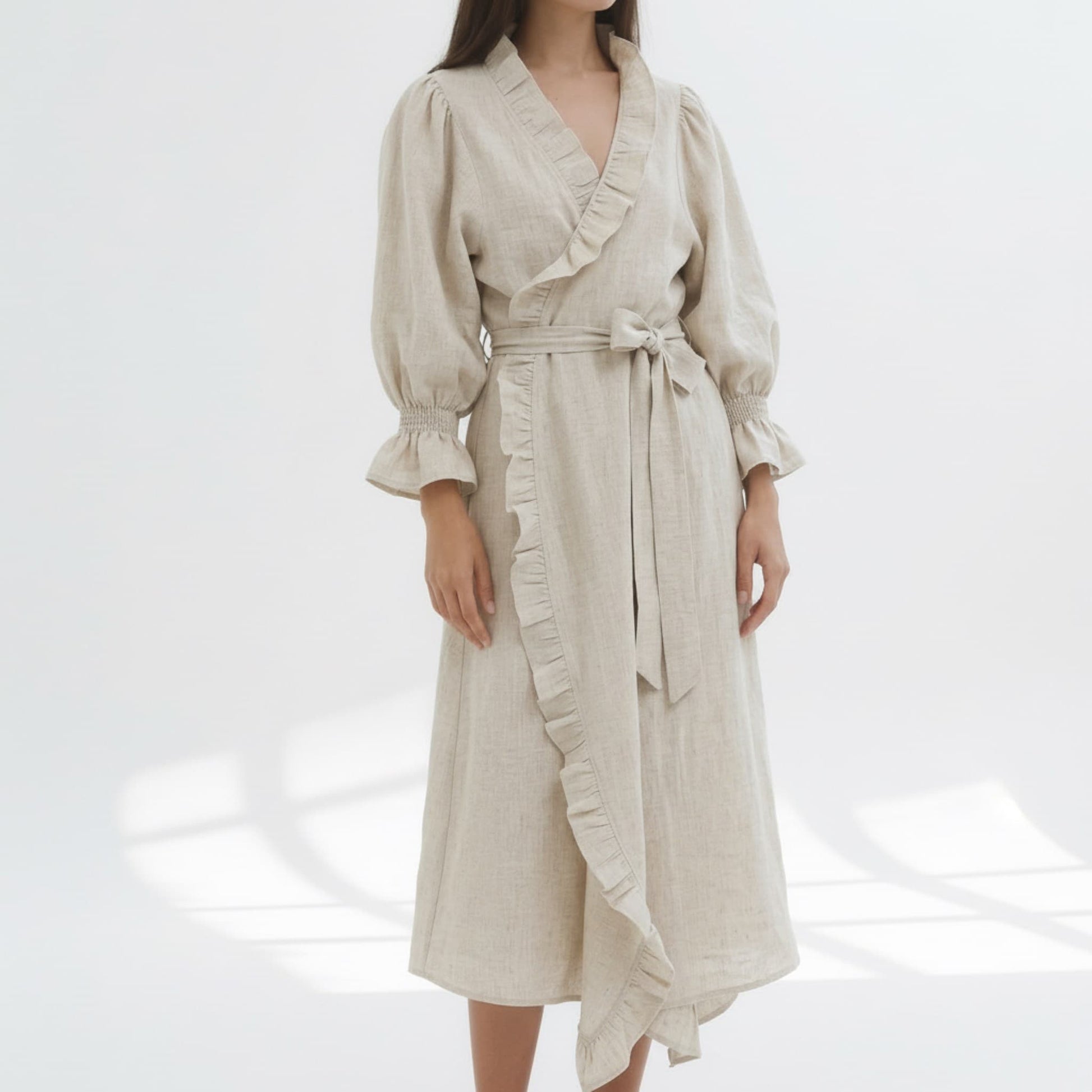 Linen Robe Womens, Ruffle Linen Robe