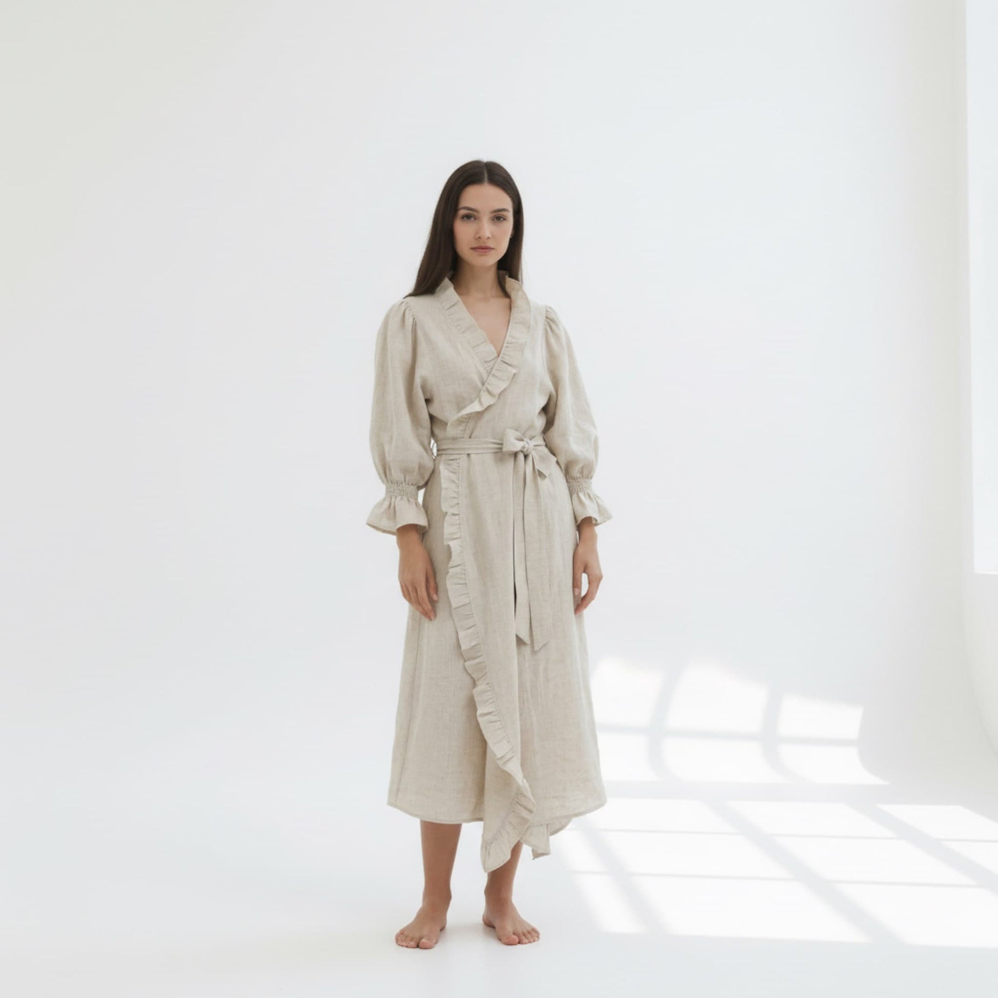 Linen Robe Womens, Ruffle Linen Robe