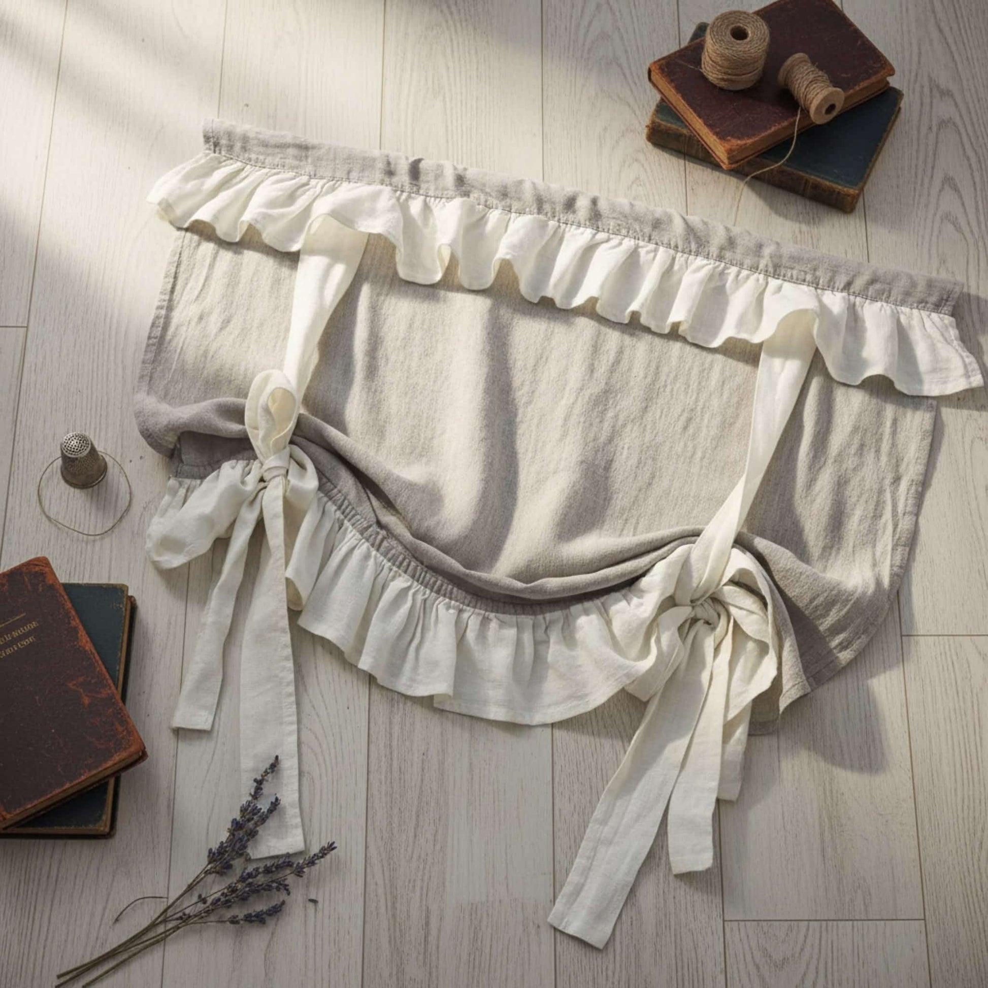 Linen Roll Up Curtains, Ruffle Linen Tie Up Curtains