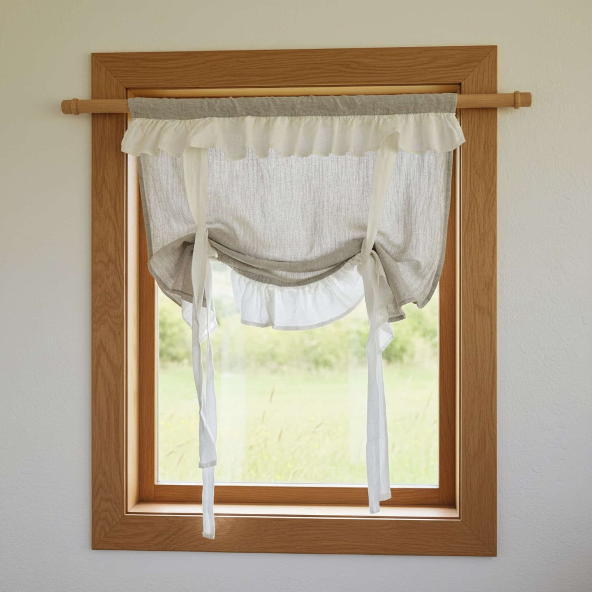 Linen Roll Up Curtains, Ruffle Linen Tie Up Curtains