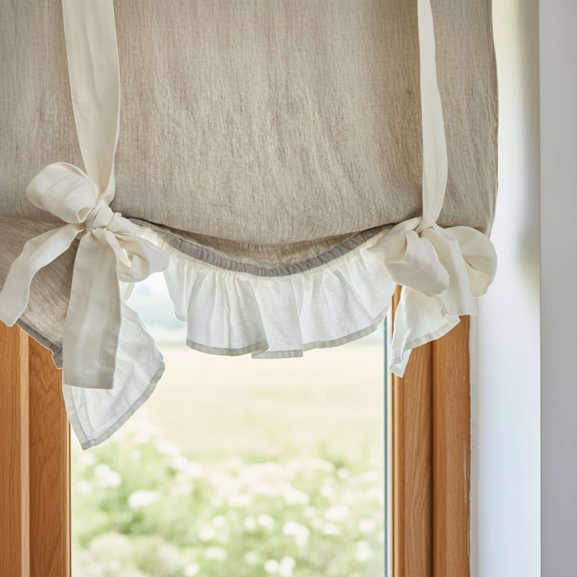 Linen Roll Up Curtains, Ruffle Linen Tie Up Curtains