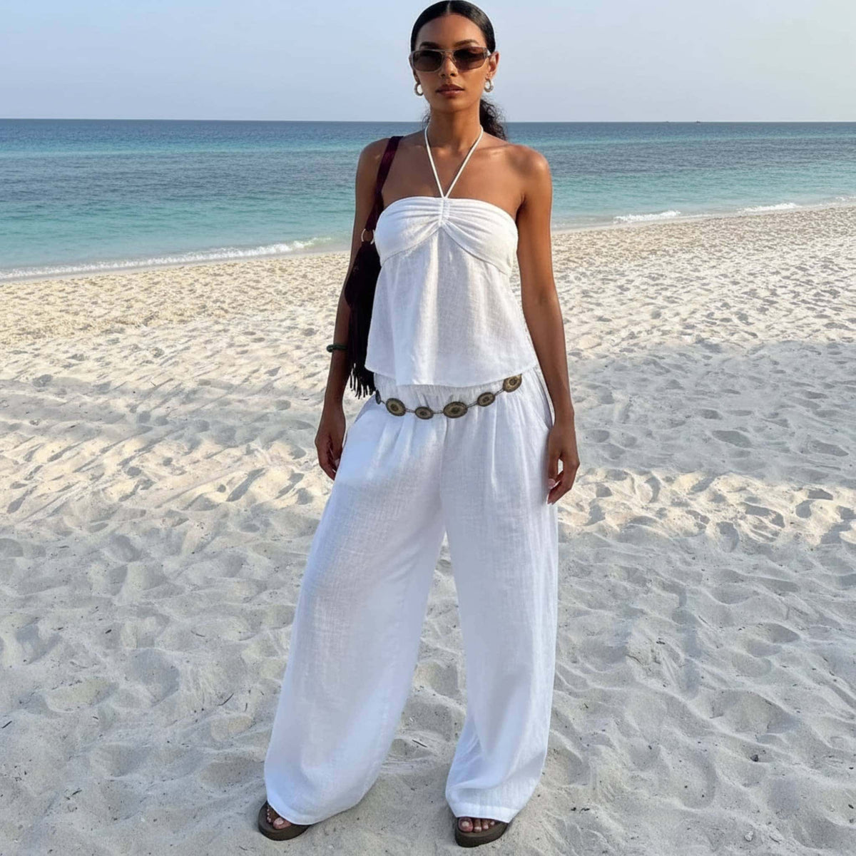 Linen Ruched Halter Top, Linen Tube Top