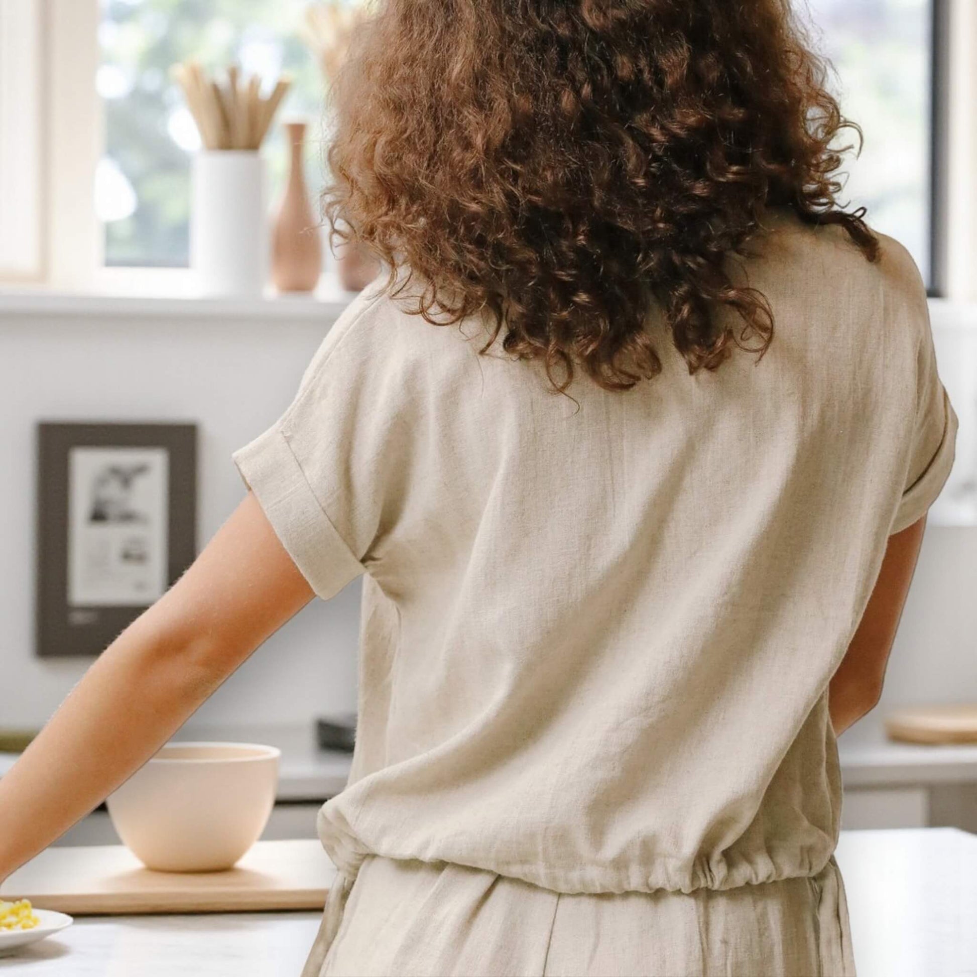Linen Set Women, Boxy Linen Crop Top And High Waisted Shorts Set