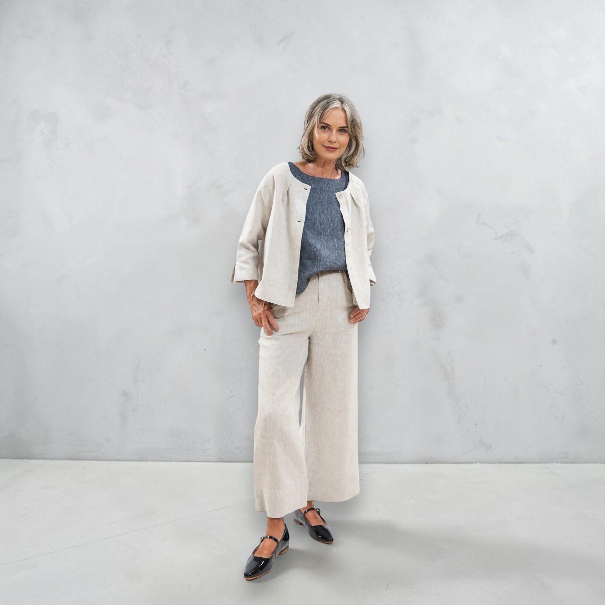Linen Set Women, Boxy Linen Top and Wide Leg Pants Set