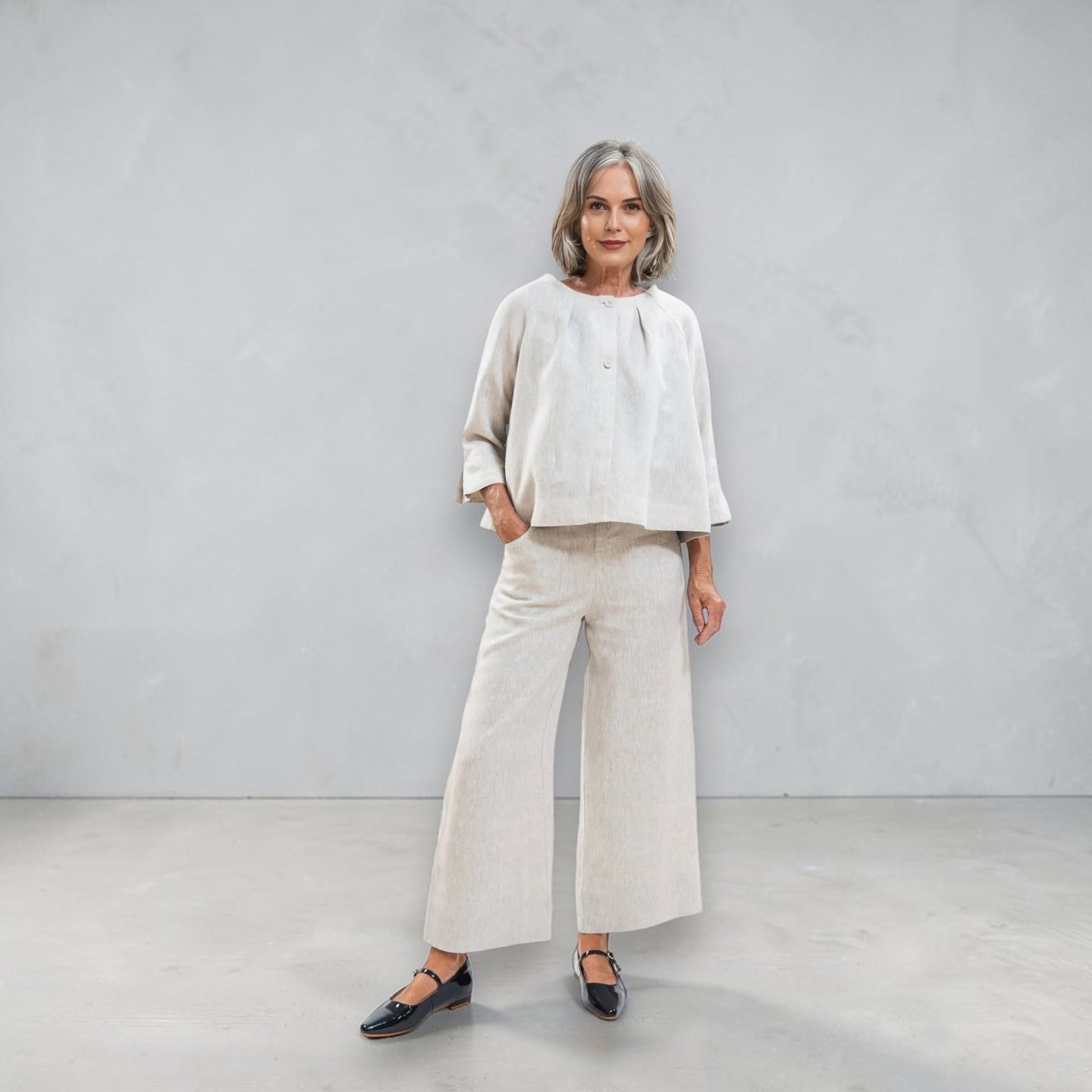 Linen Set Women, Boxy Linen Top and Wide Leg Pants Set