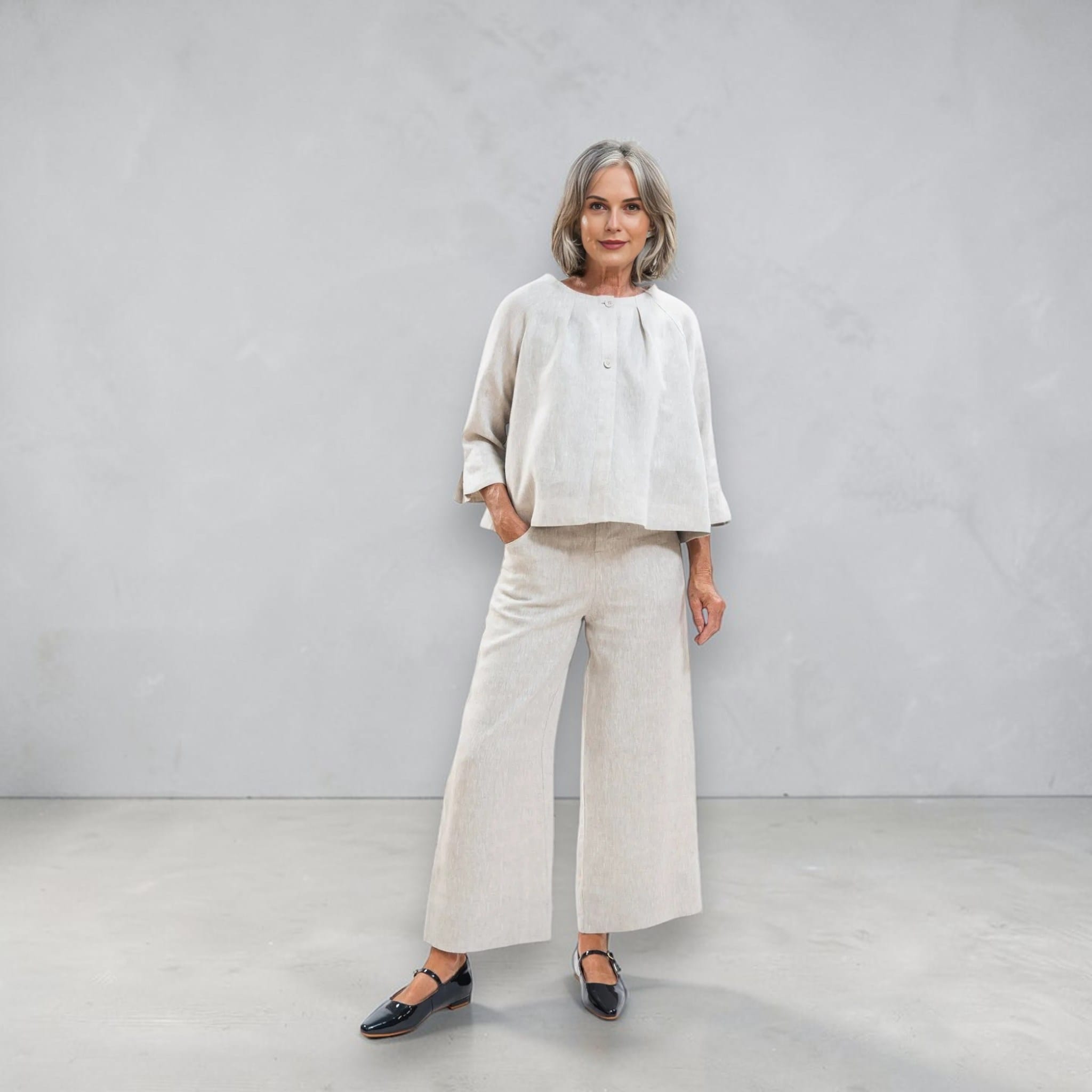 Linen Set Women, Boxy Linen Top and Wide Leg Pants Set