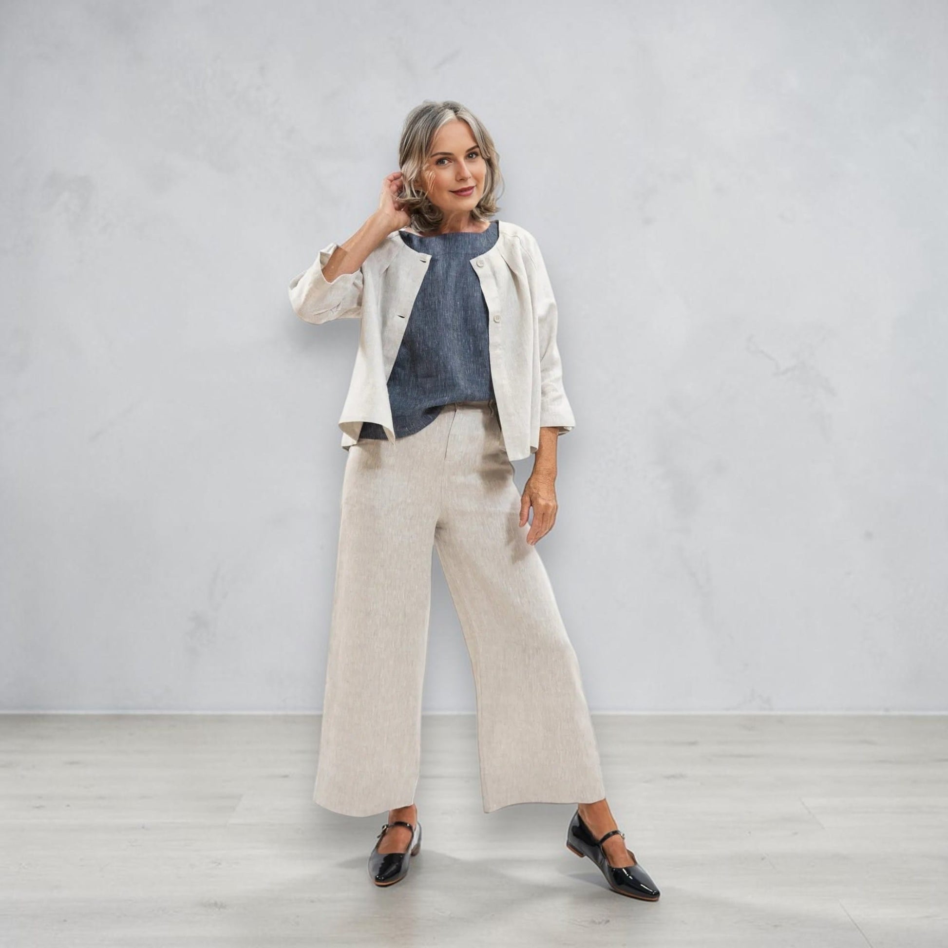 Linen Set Women, Boxy Linen Top and Wide Leg Pants Set