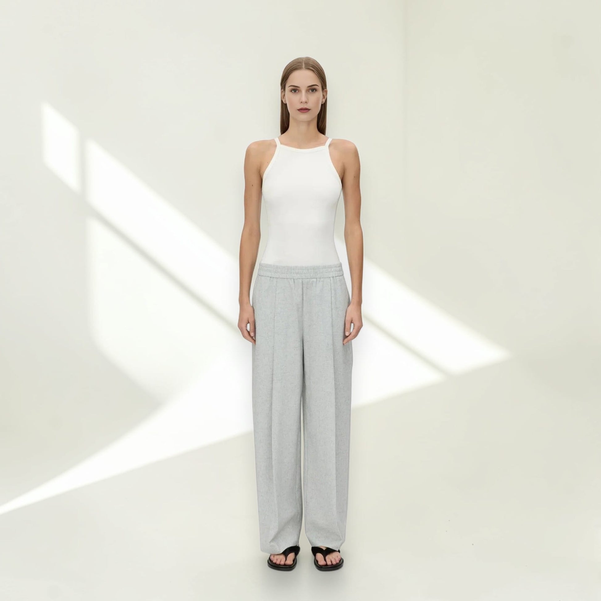 Linen Set Women, Halter Wrap Top And Wide Leg Pants Set