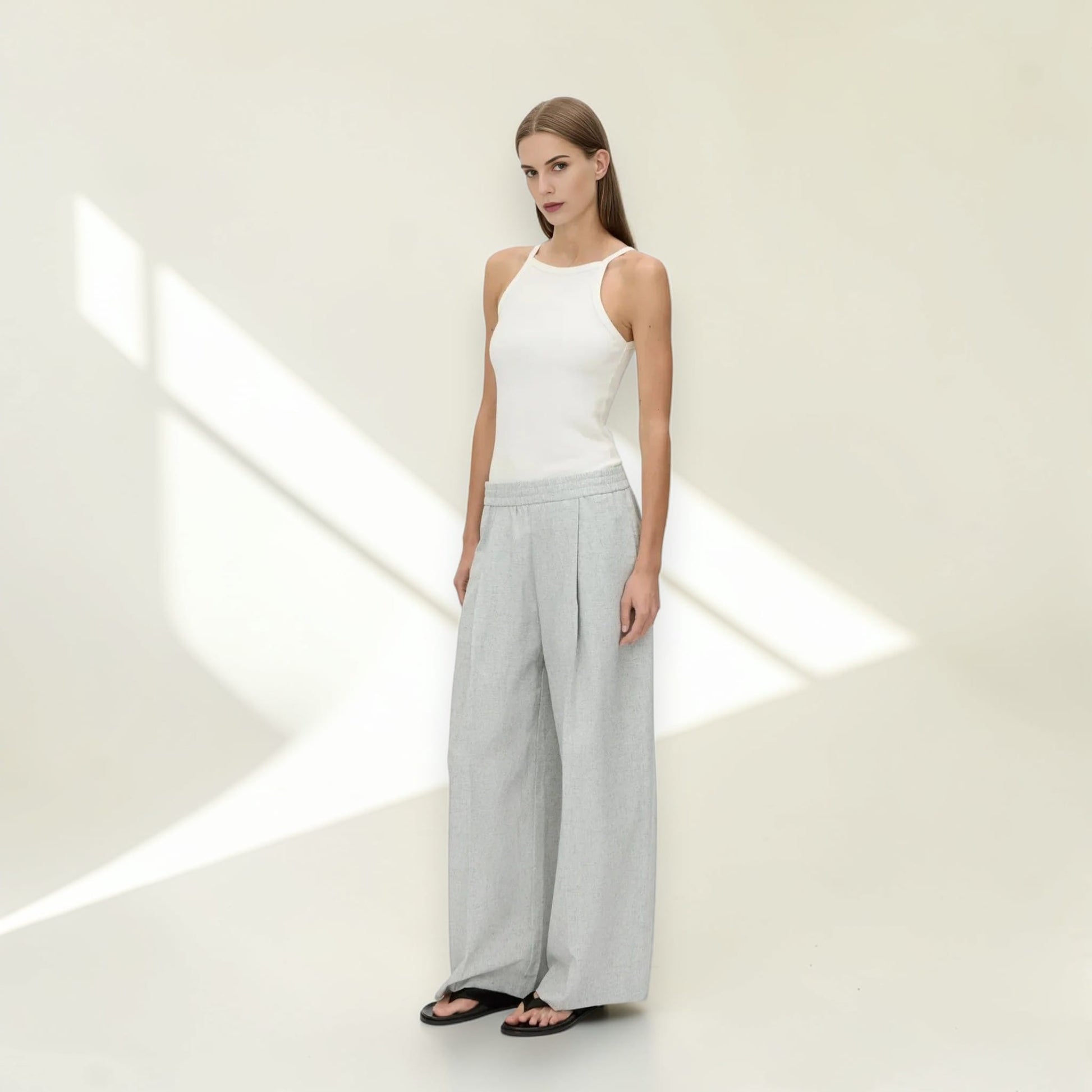 Linen Set Women, Halter Wrap Top And Wide Leg Pants Set