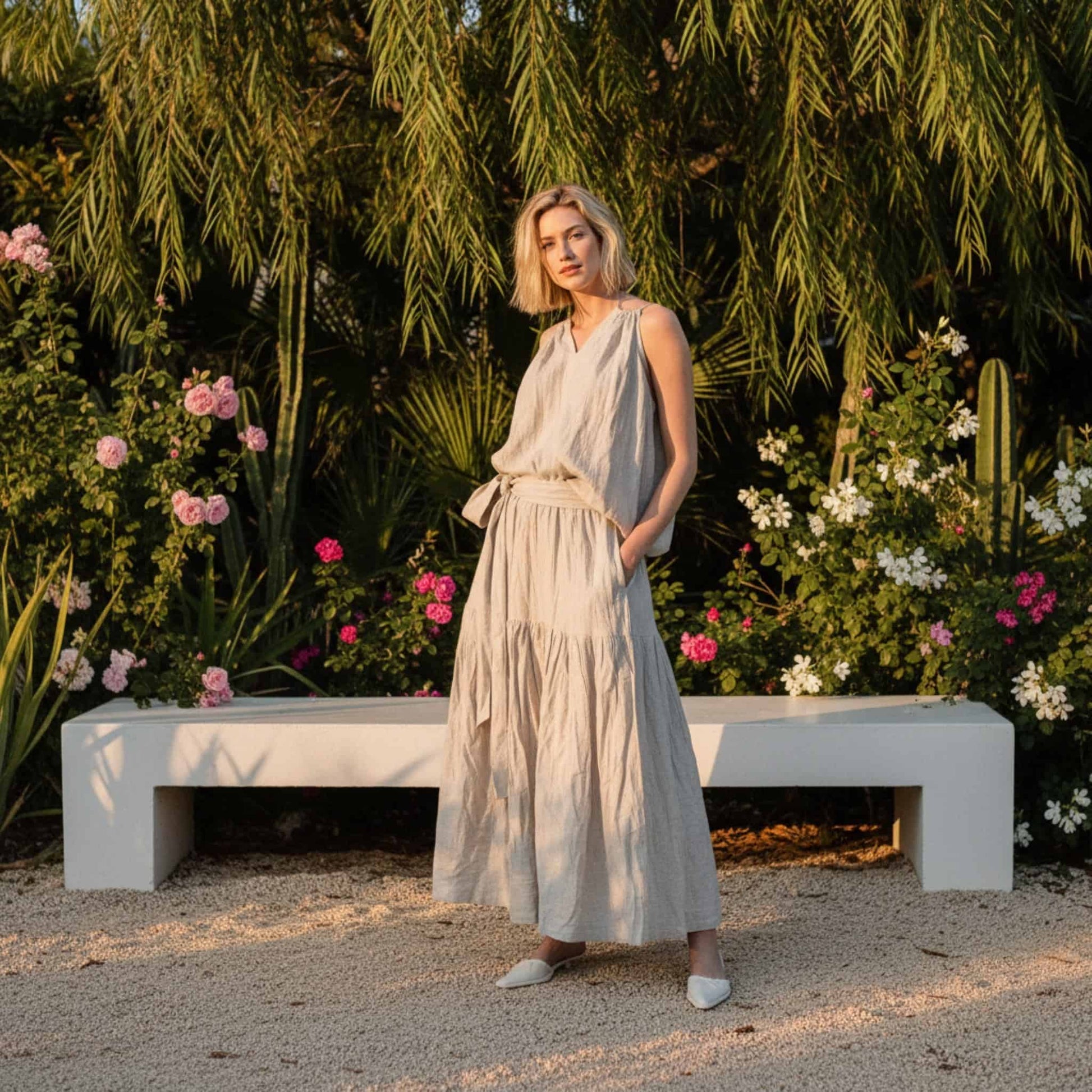 Linen Set Women, Linen Camisole and Maxi Skirt Set