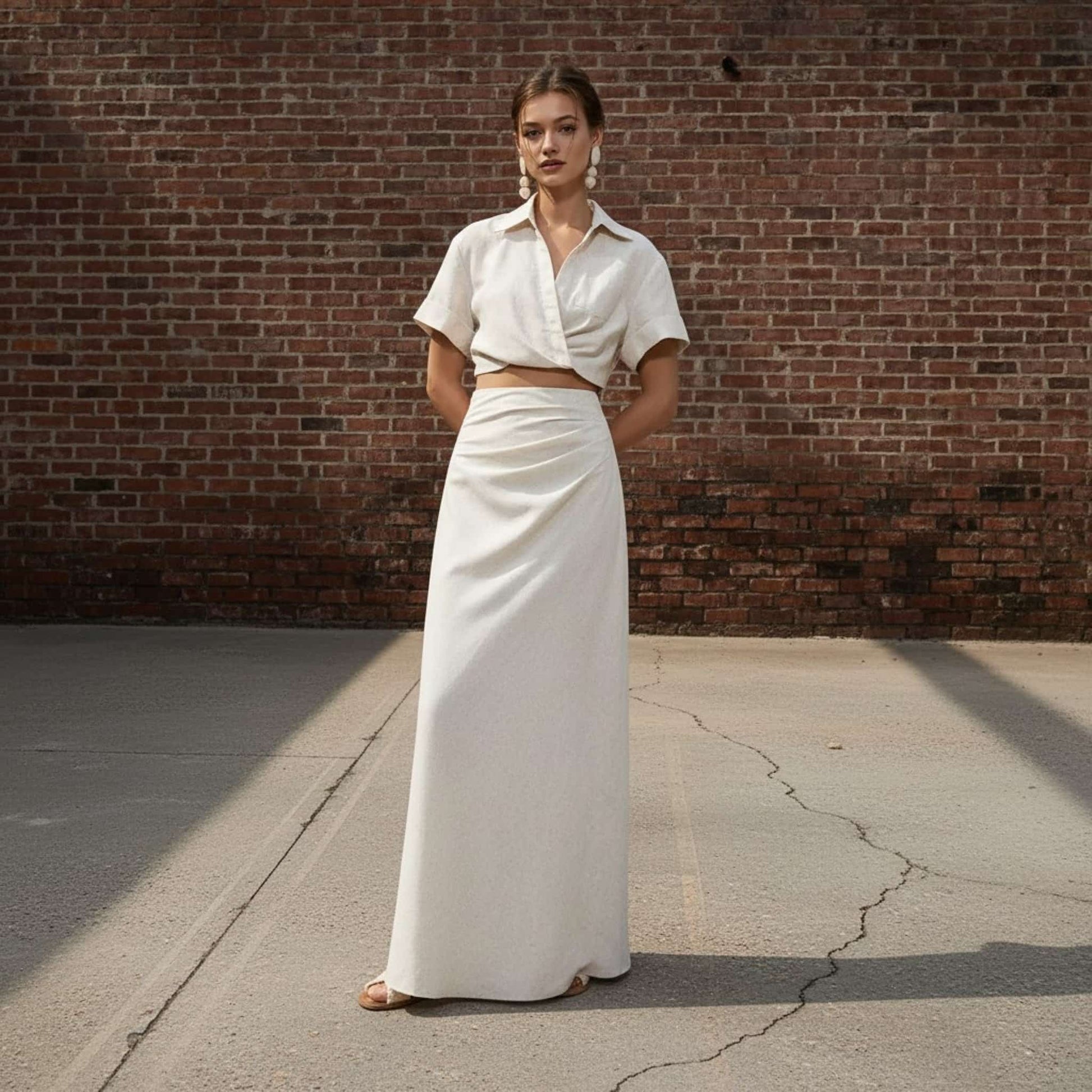 Linen Set Women, Linen Cropped Shirt And Maxi Skirt Set