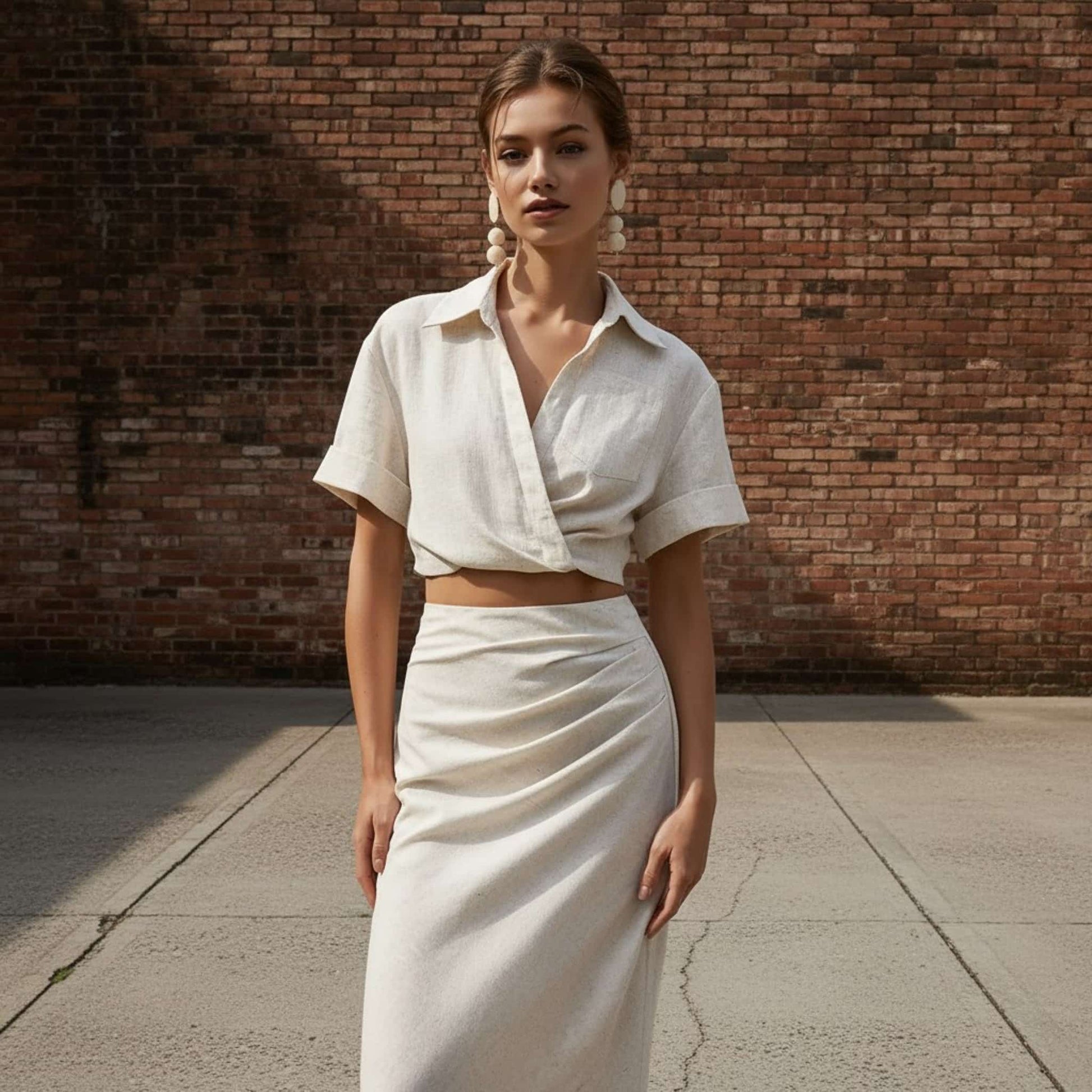 Linen Set Women, Linen Cropped Shirt And Maxi Skirt Set
