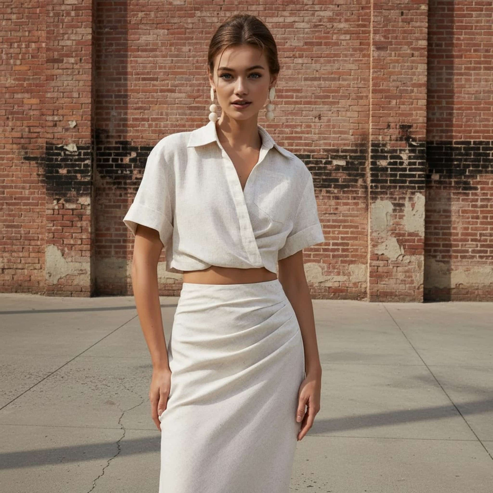 Linen Set Women, Linen Cropped Shirt And Maxi Skirt Set