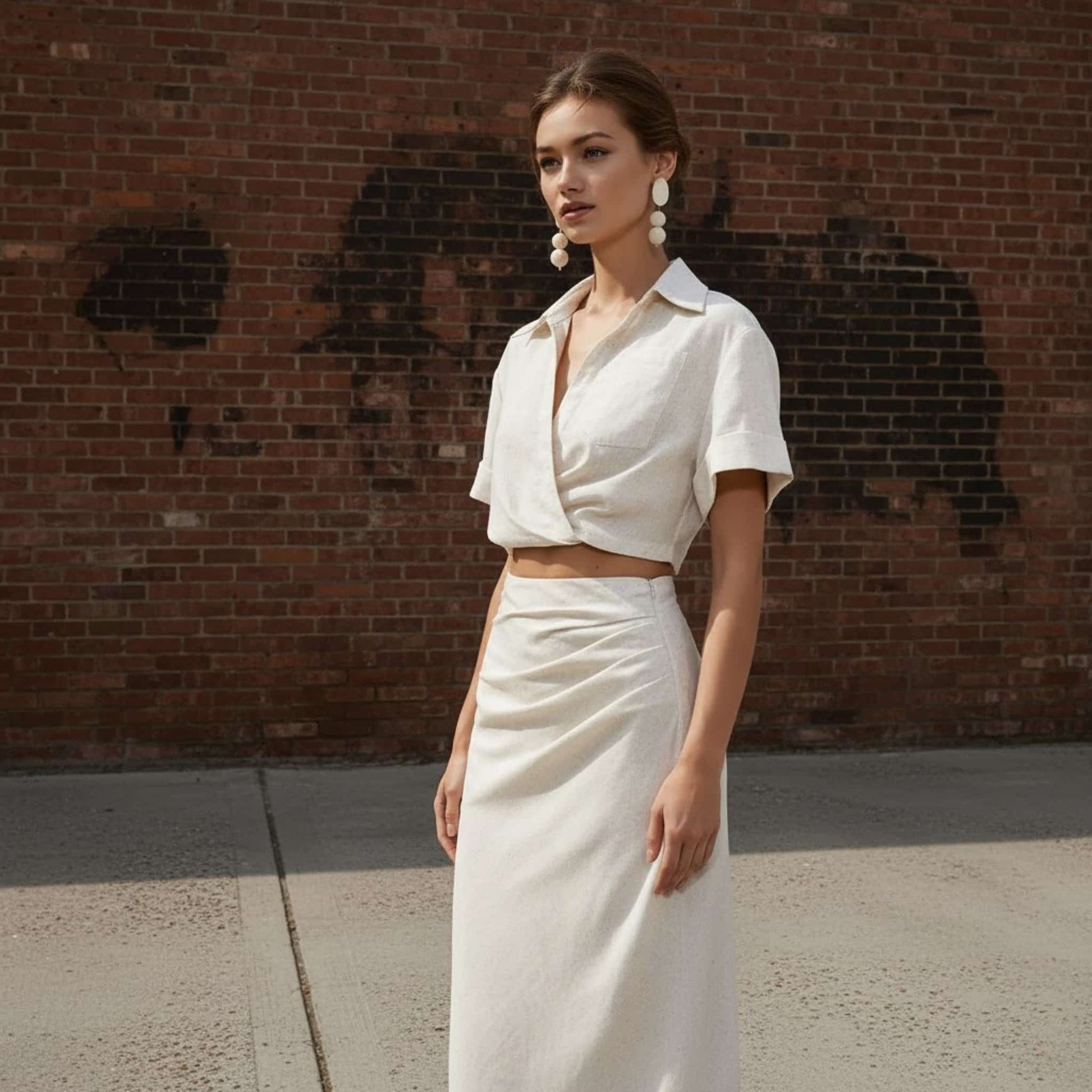 Linen Set Women, Linen Cropped Shirt And Maxi Skirt Set