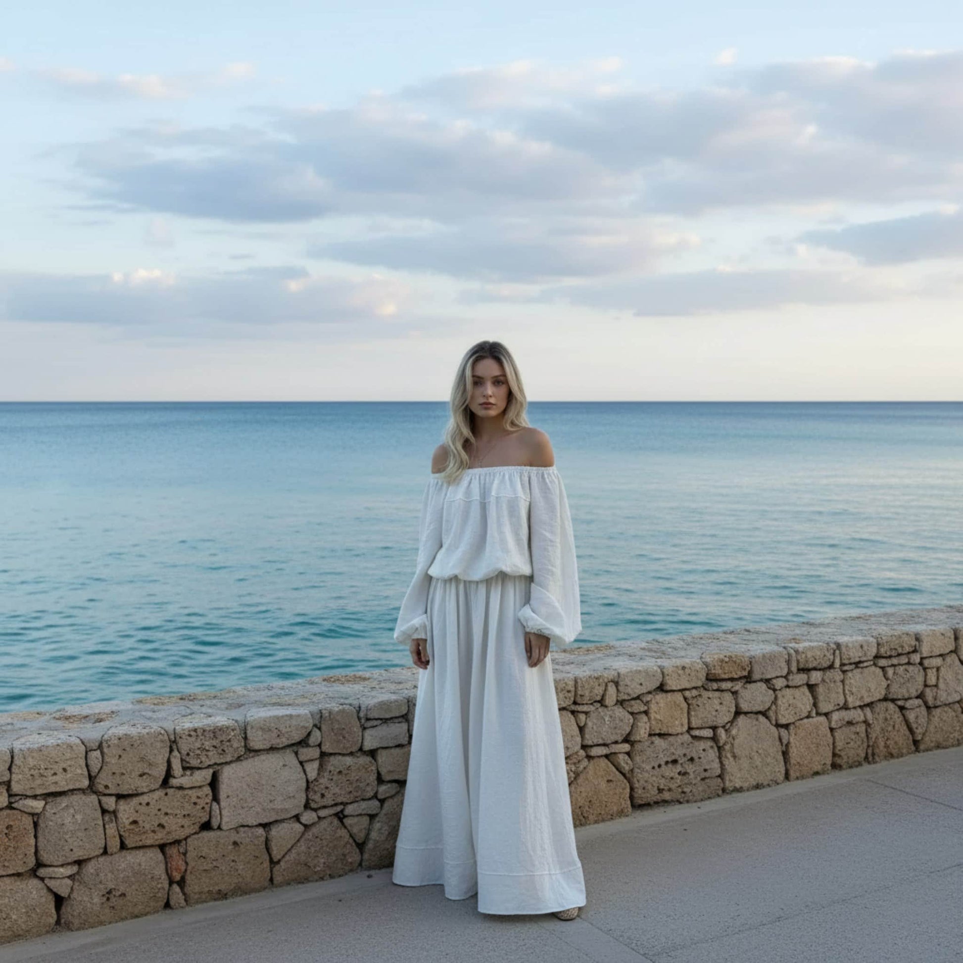 Linen Set Women, Linen Off The Shoulder Top And Skirt Set