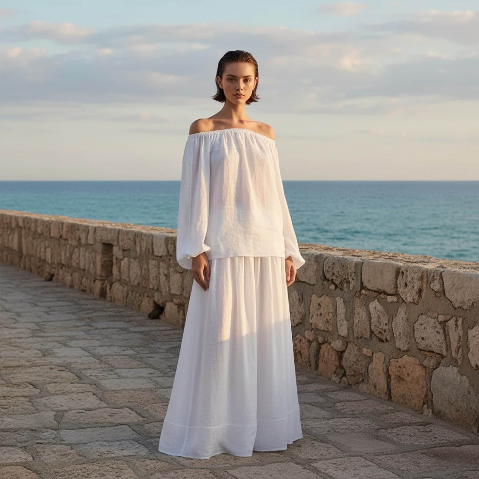 Linen Set Women, Linen Off The Shoulder Top And Skirt Set