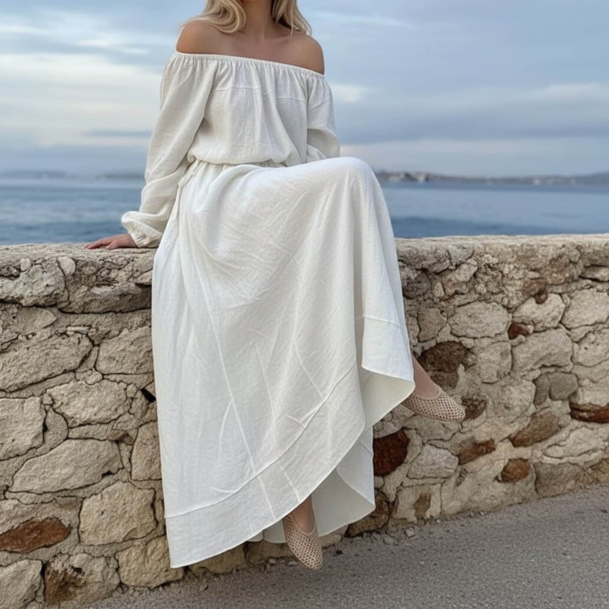 Linen Set Women, Linen Off The Shoulder Top And Skirt Set
