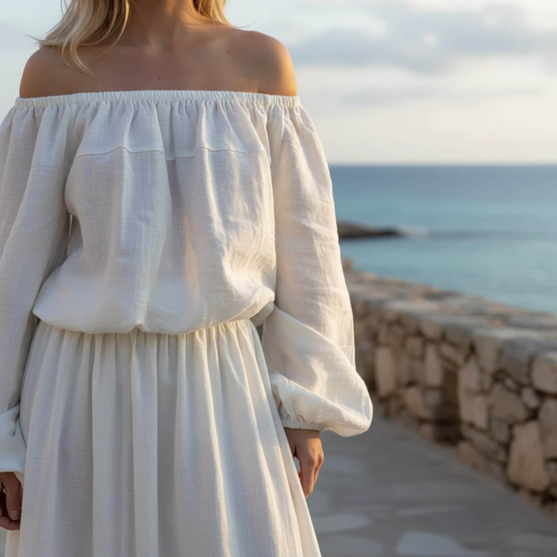 Linen Set Women, Linen Off The Shoulder Top And Skirt Set