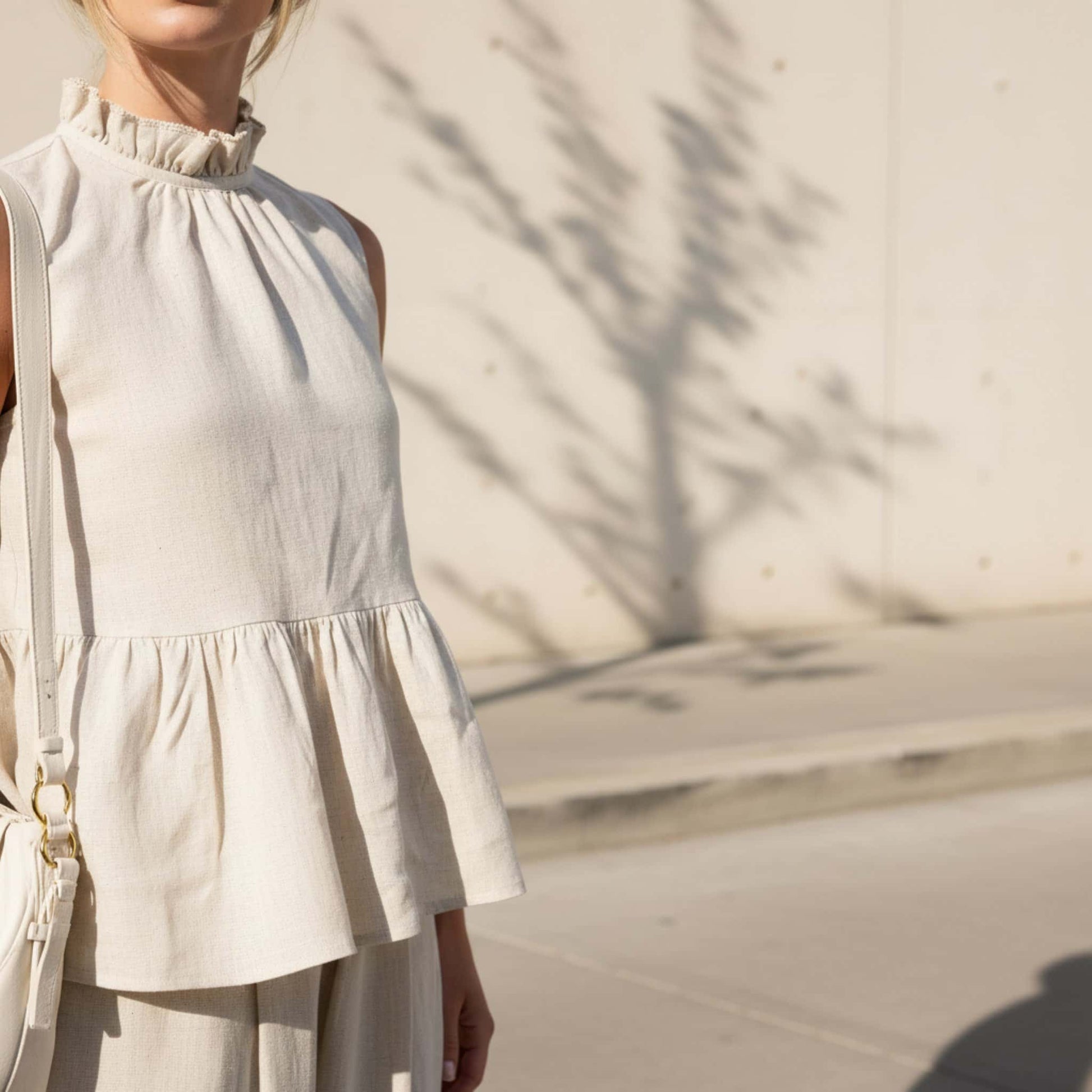 Linen Set Women, Linen Peplum Top And Wide Leg Pants Set