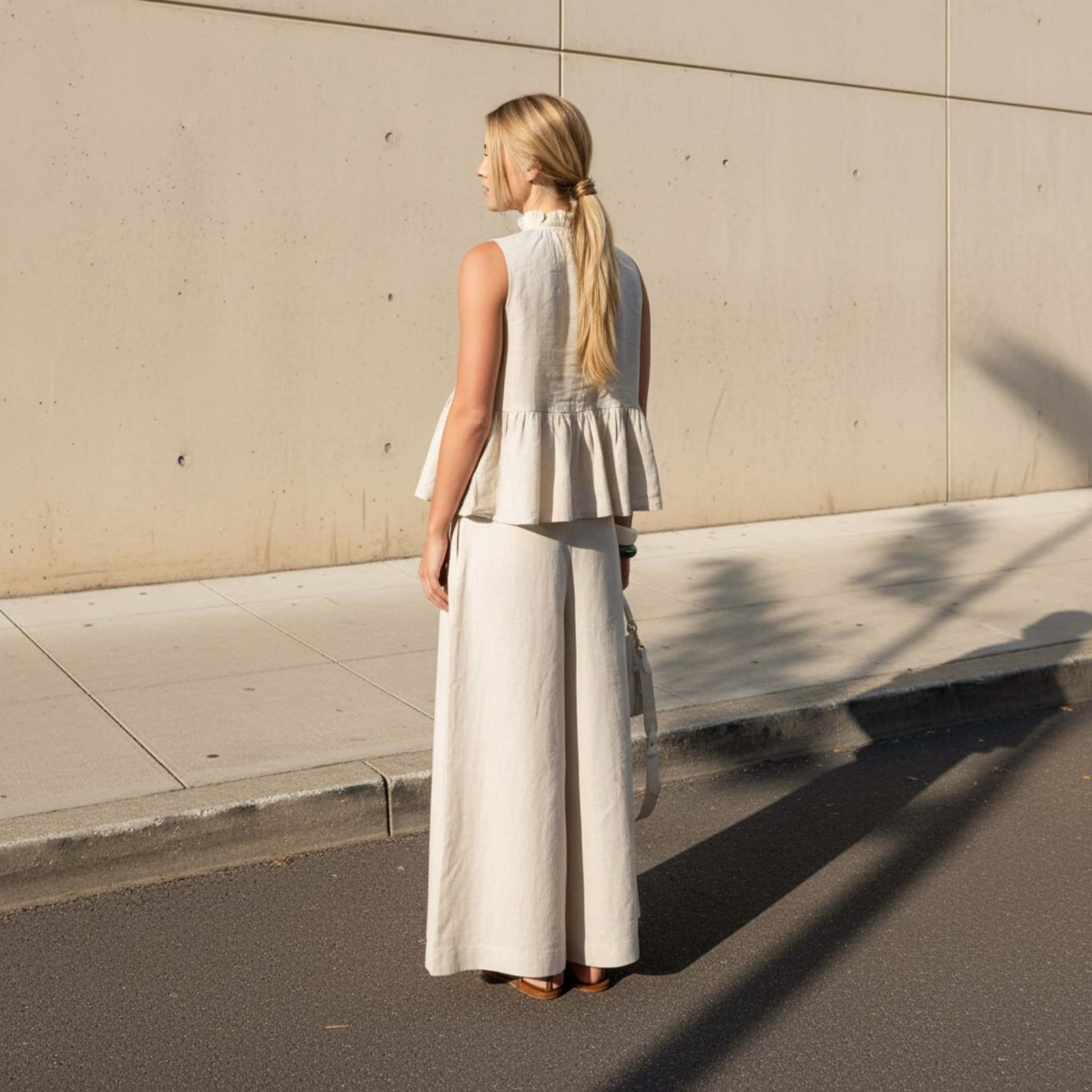 Linen Set Women, Linen Peplum Top And Wide Leg Pants Set