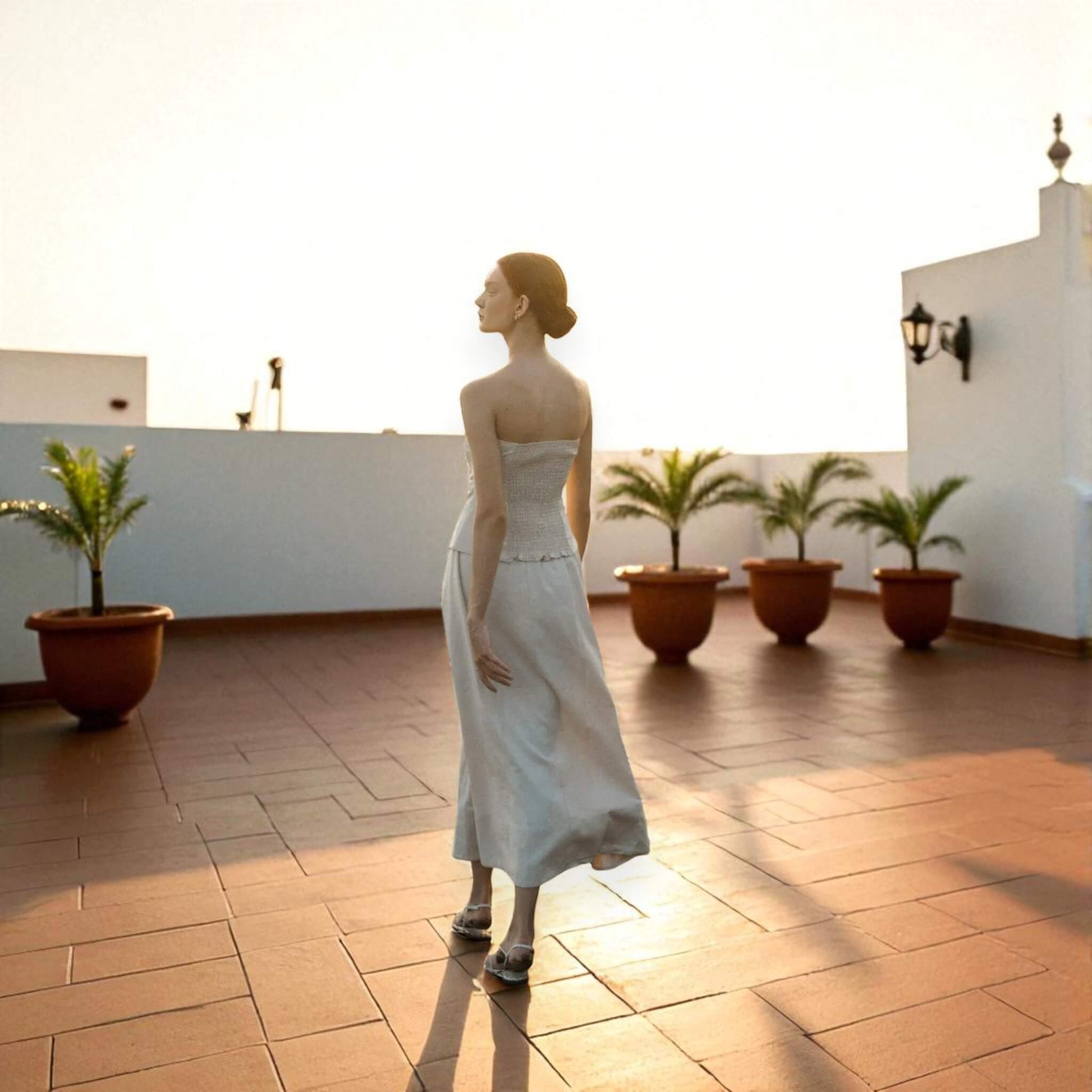 Linen Set Women, Linen Strapless Top And A-Line Maxi Skirt Set