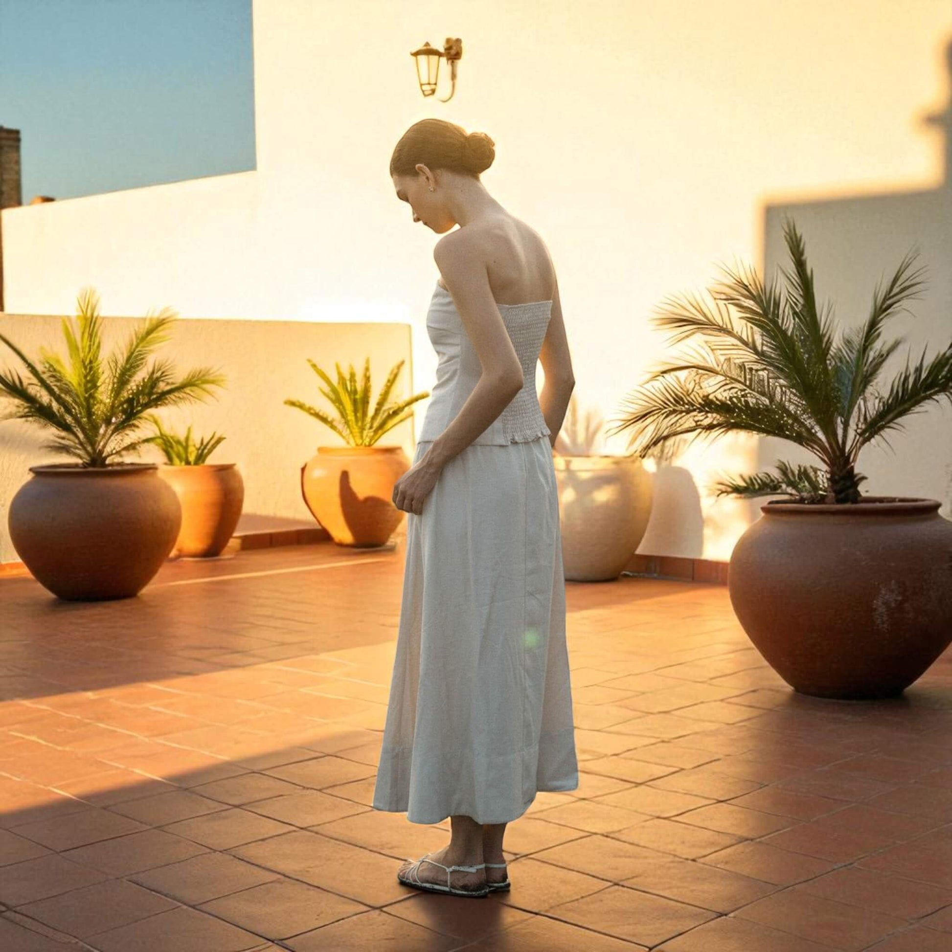 Linen Set Women, Linen Strapless Top And A-Line Maxi Skirt Set