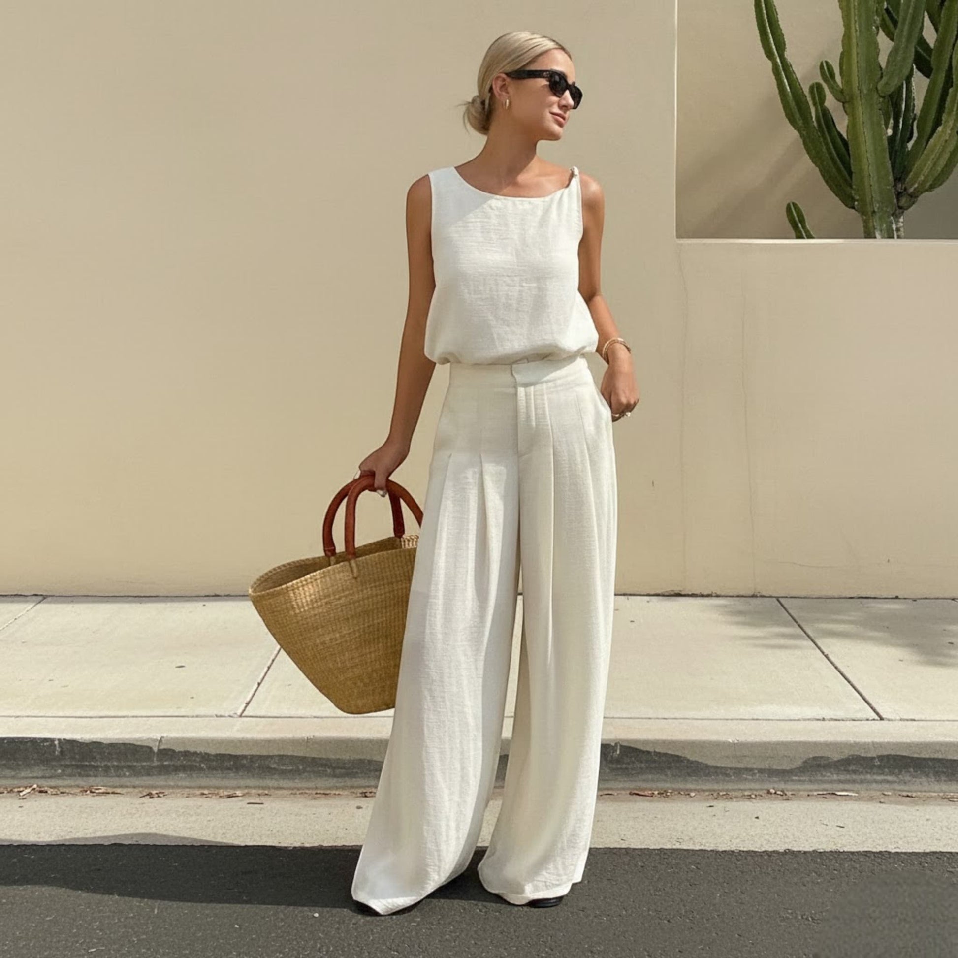 Linen Set Women, Linen Tank Top And Linen Pants Set