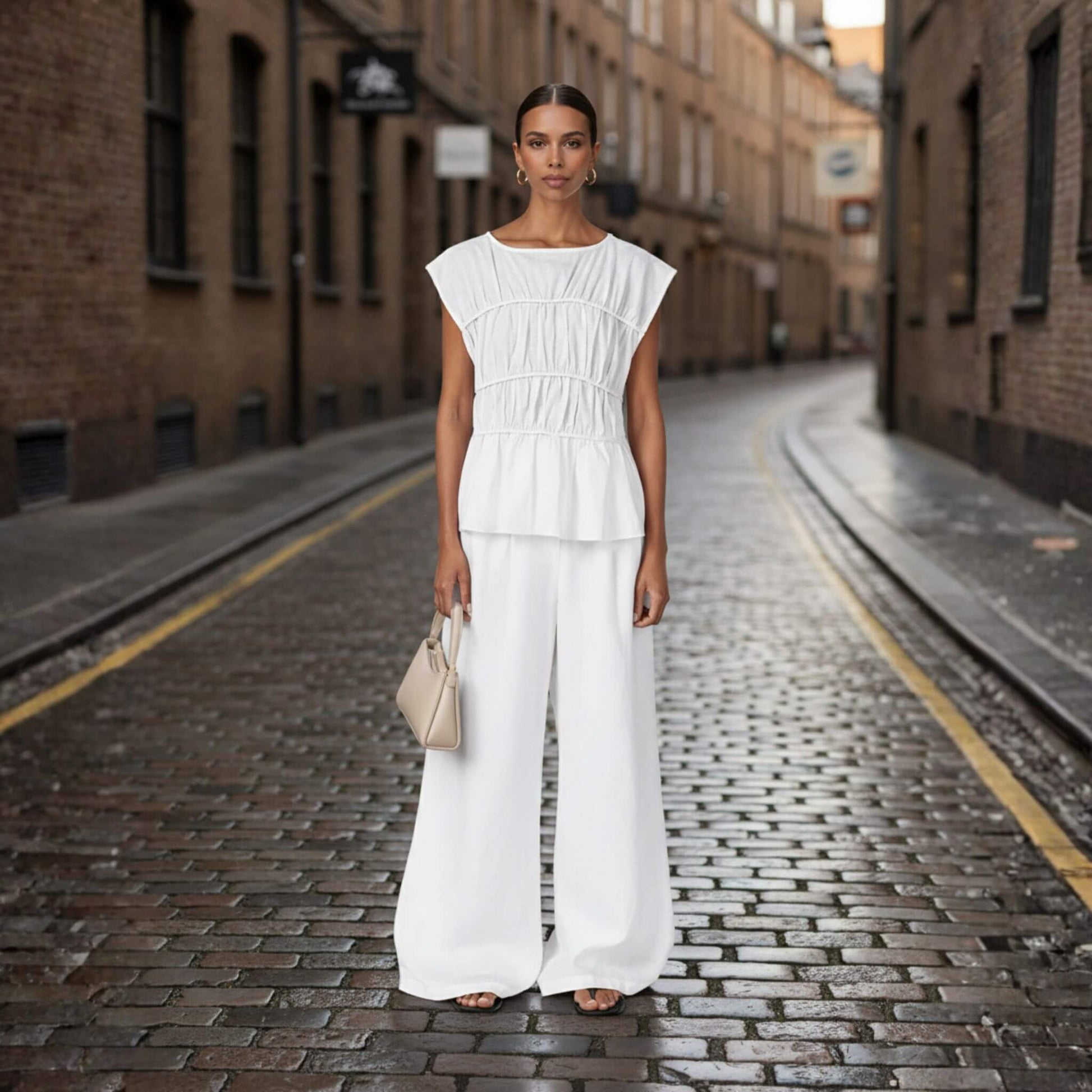 Linen Set Women, Linen Tank Top And Wide Leg Pants Set