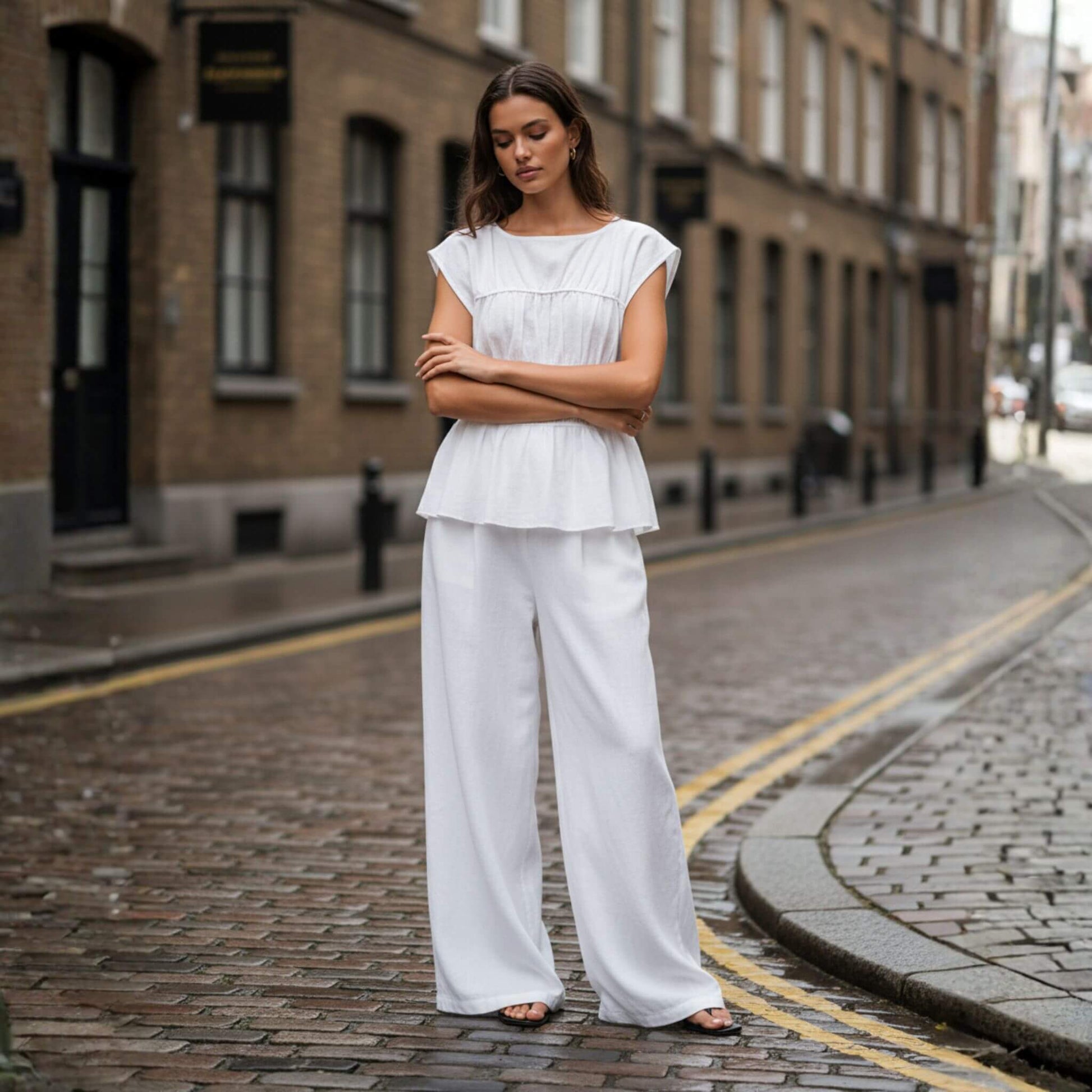 Linen Set Women, Linen Tank Top And Wide Leg Pants Set