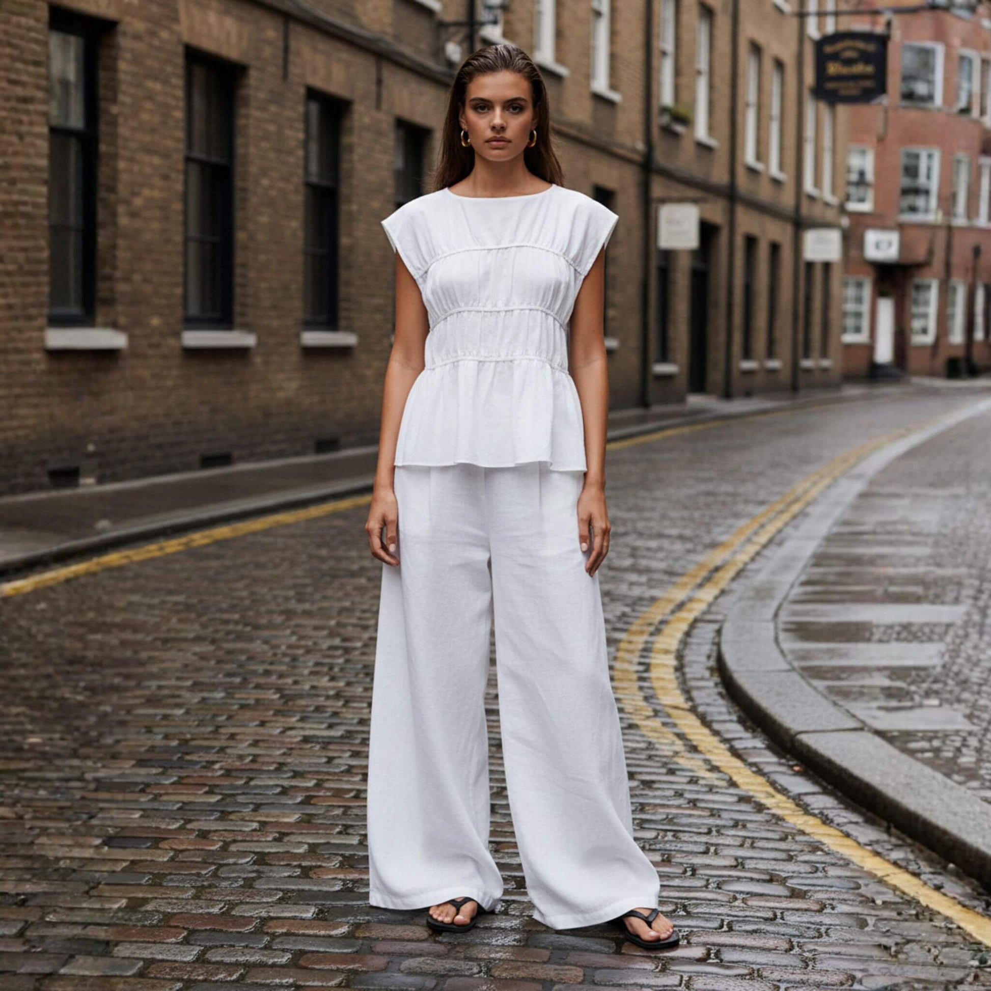 Linen Set Women, Linen Tank Top And Wide Leg Pants Set