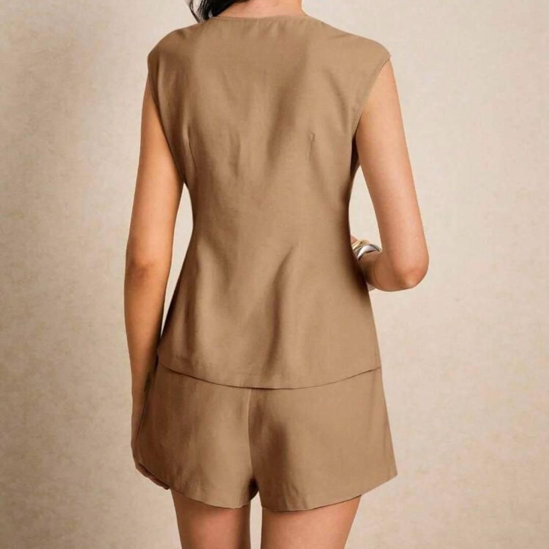 Linen Set Women, Linen Waistcoat And Shorts Set